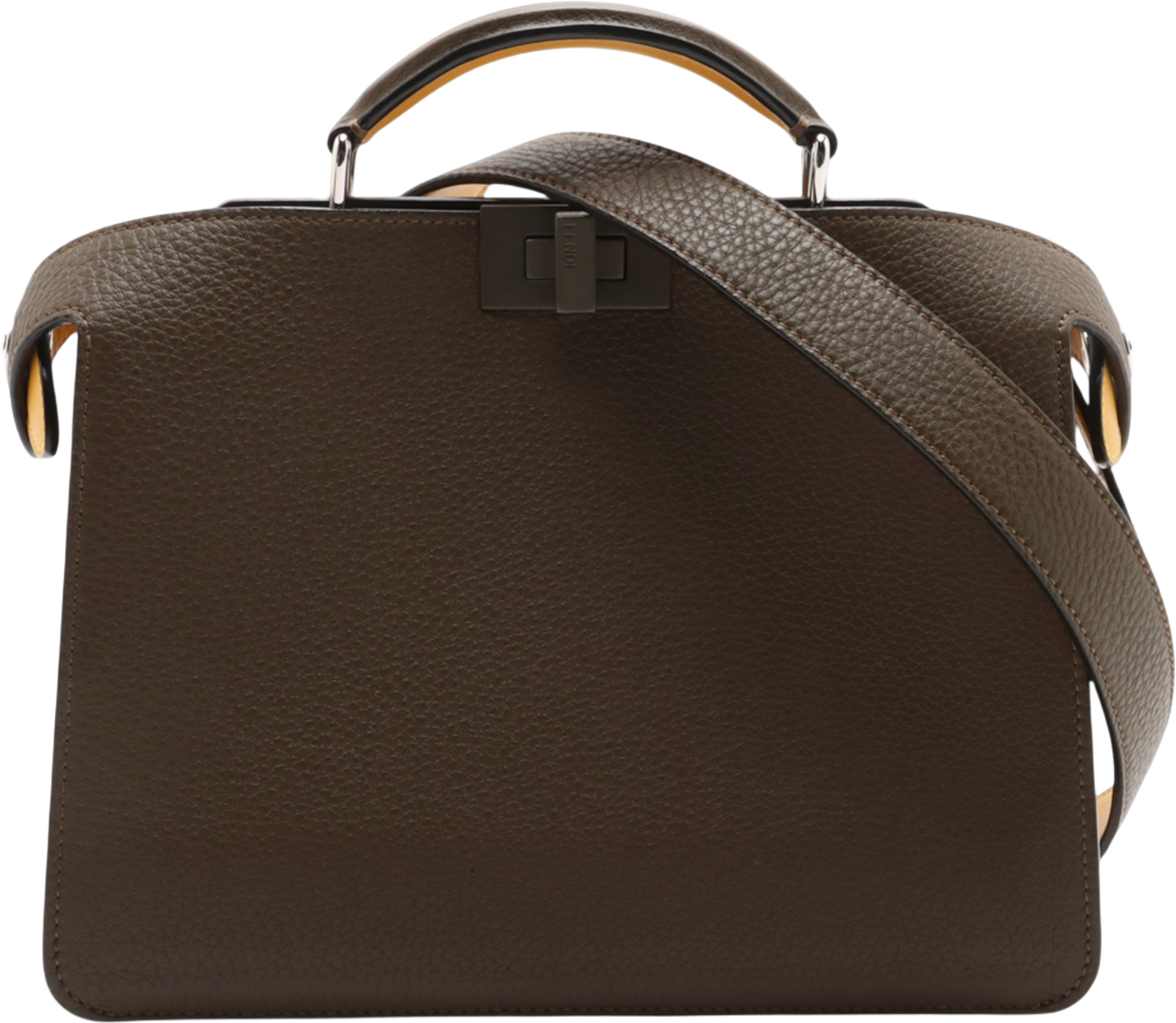 Fendi Small Bicolor Leather Peekaboo Iseeu Satchel, från Luxclusif, i färgen dark brown. Klicka för att öppna bilden i stort format