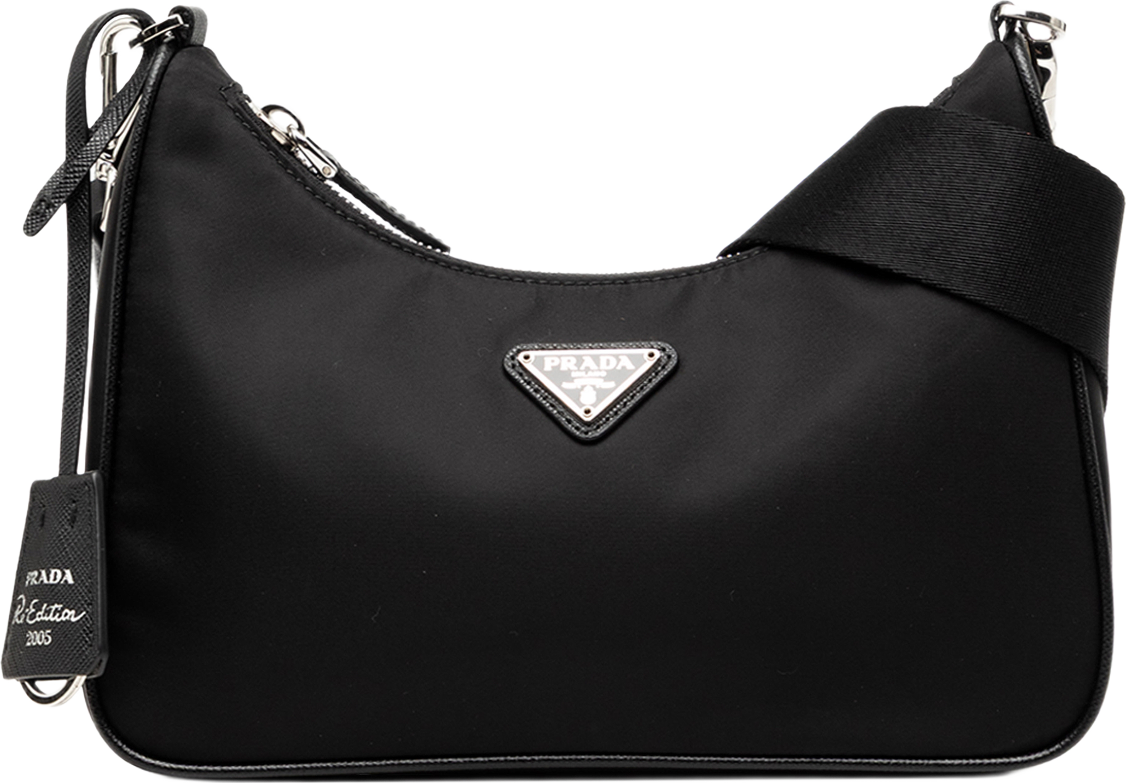 Prada Saffiano Trimmed Re Nylon Re Edition 2005 Satchel, från Luxclusif, i färgen black. Klicka för att öppna bilden i stort format