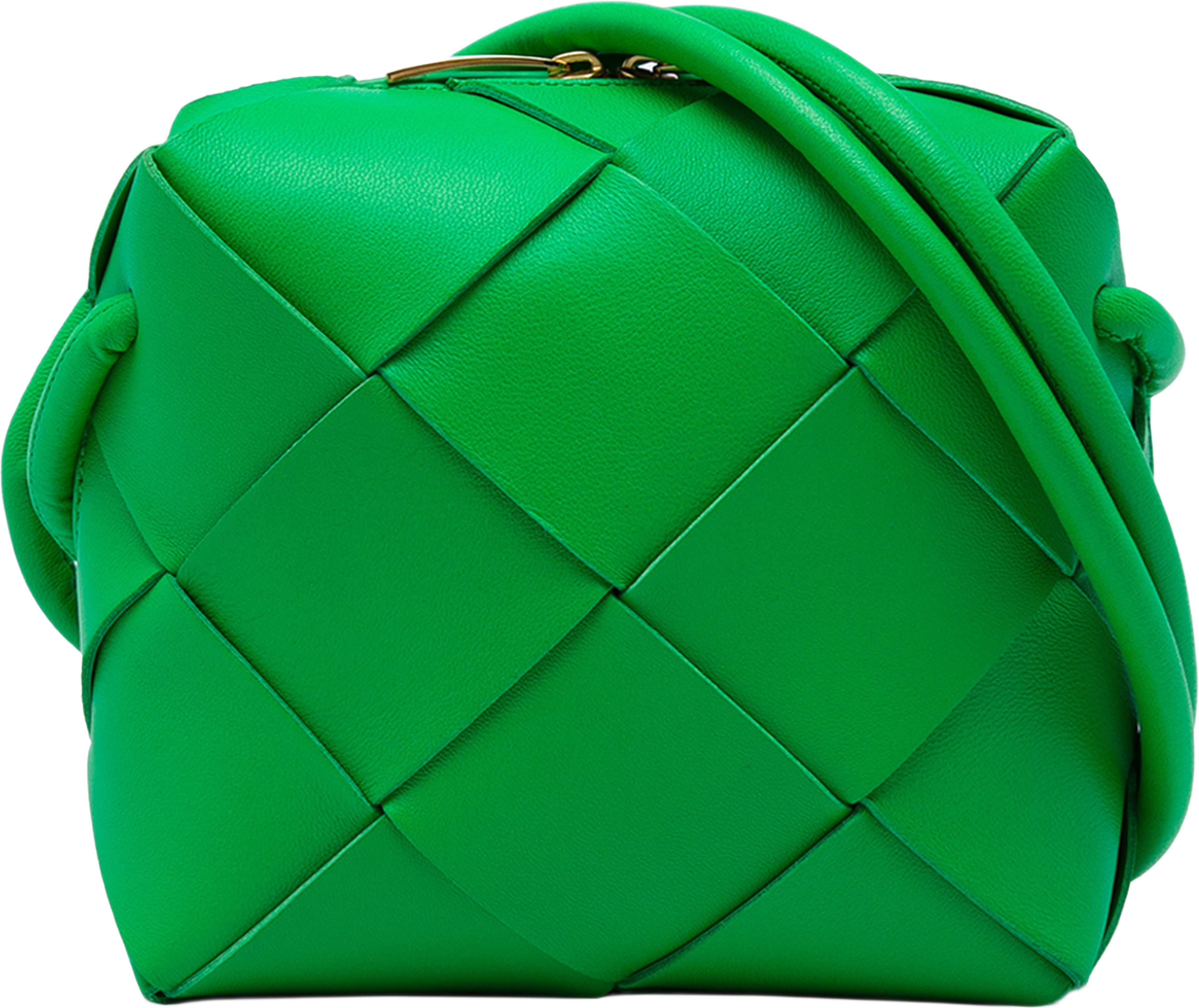 Bottega Veneta Mini Lambskin Intreccio Cassette Camera Bag, från Luxclusif, i färgen grön. Klicka för att öppna bilden i stort format