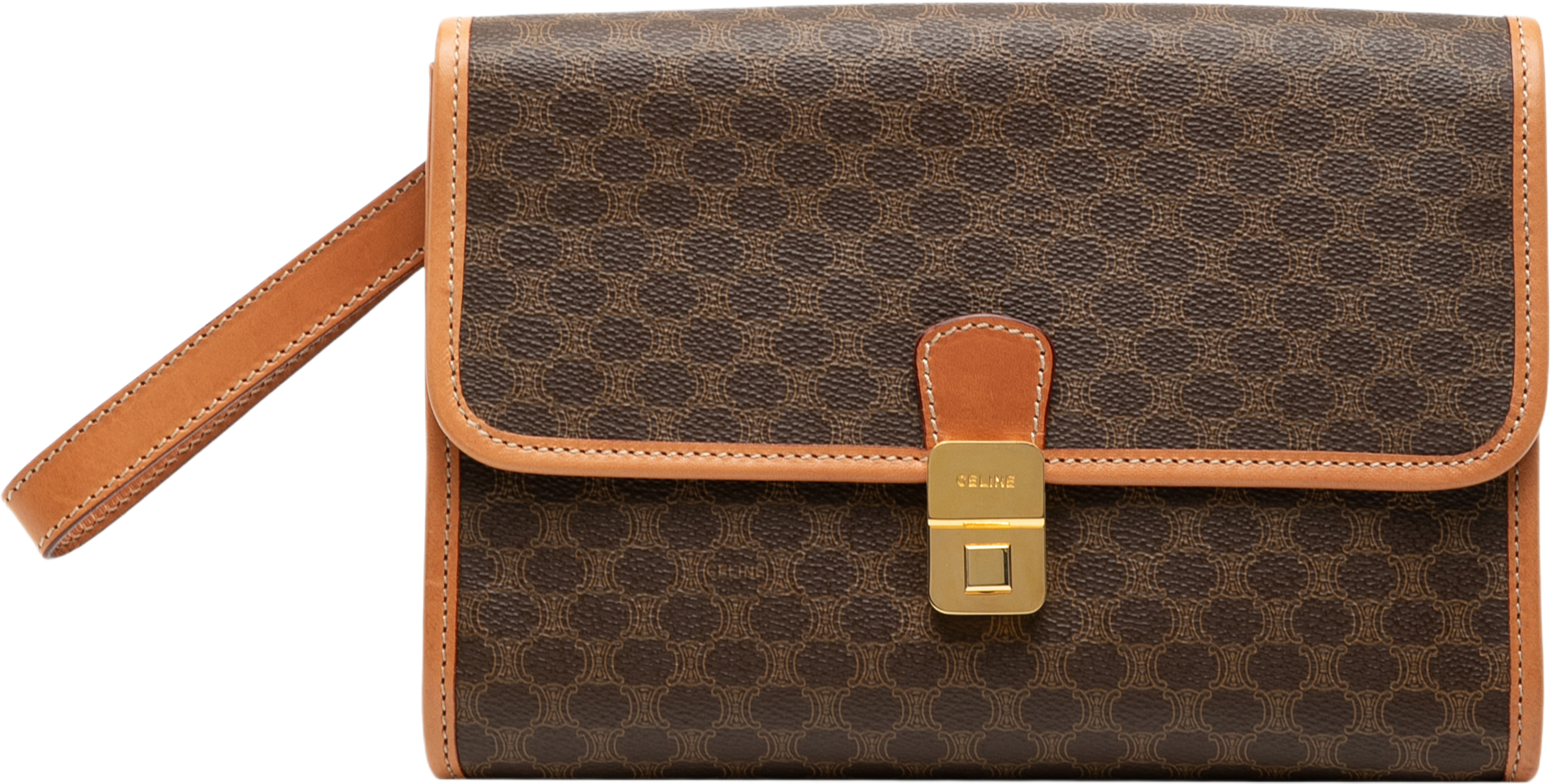 Celine Macadam Coated Canvas Clutch, från Luxclusif, i färgen brown. Klicka för att öppna bilden i stort format