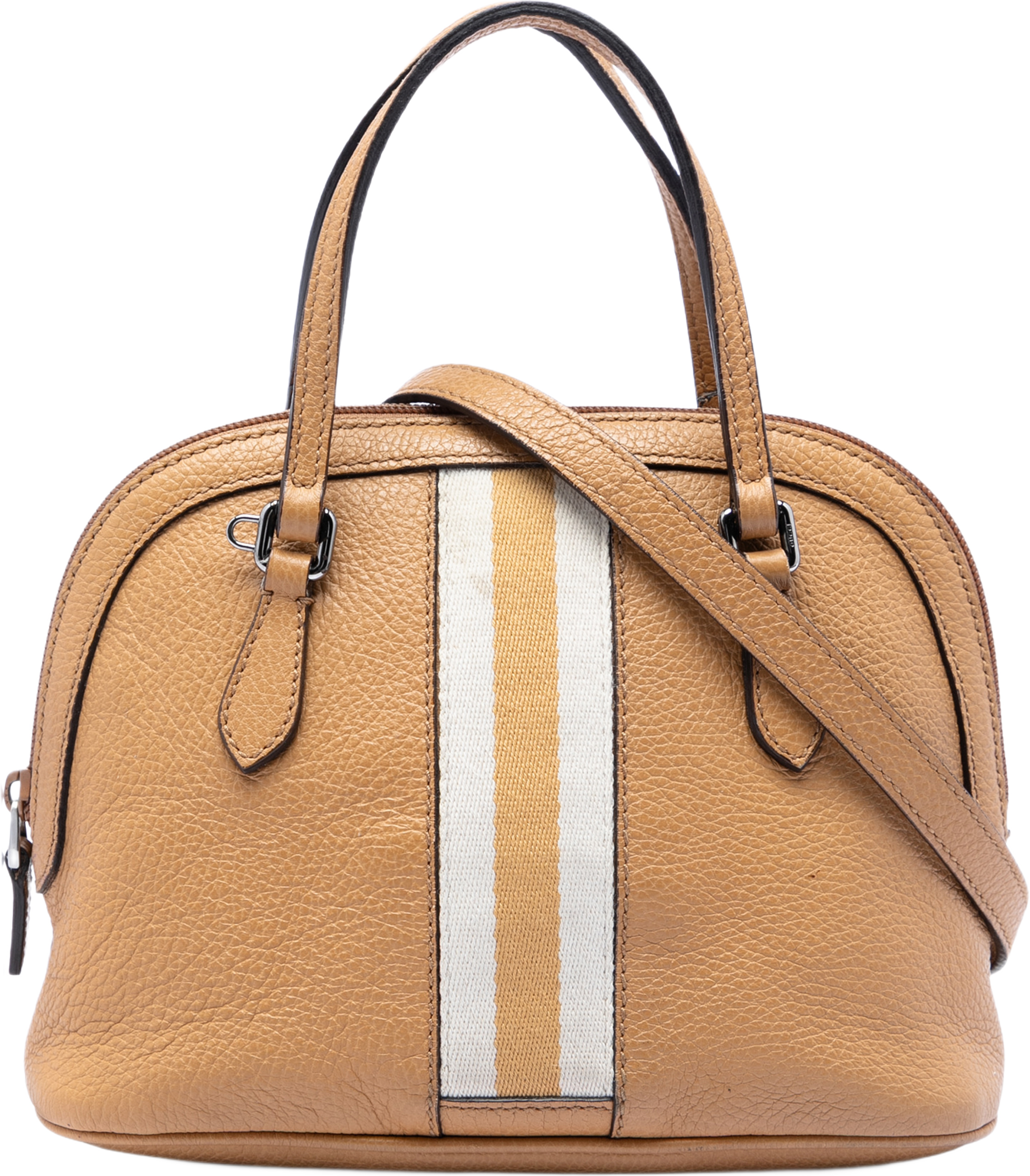 Gucci Mini Calfskin Web Dome Satchel, från Luxclusif, i färgen light brown. Klicka för att öppna bilden i stort format