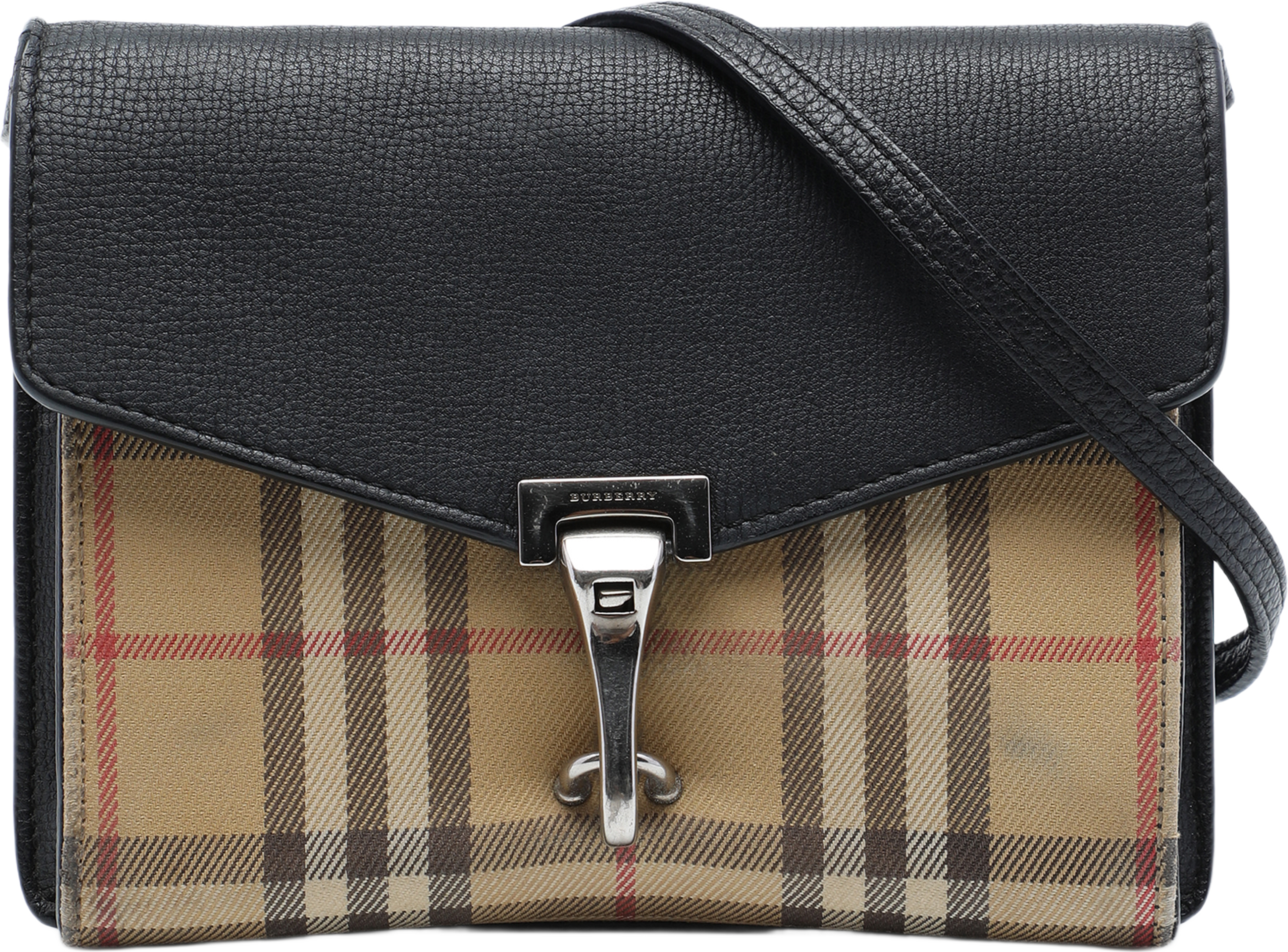 Burberry Small Leather And House Check Canvas Derby Macken Crossbody, från Luxclusif, i färgen svart. Klicka för att öppna bilden i stort format