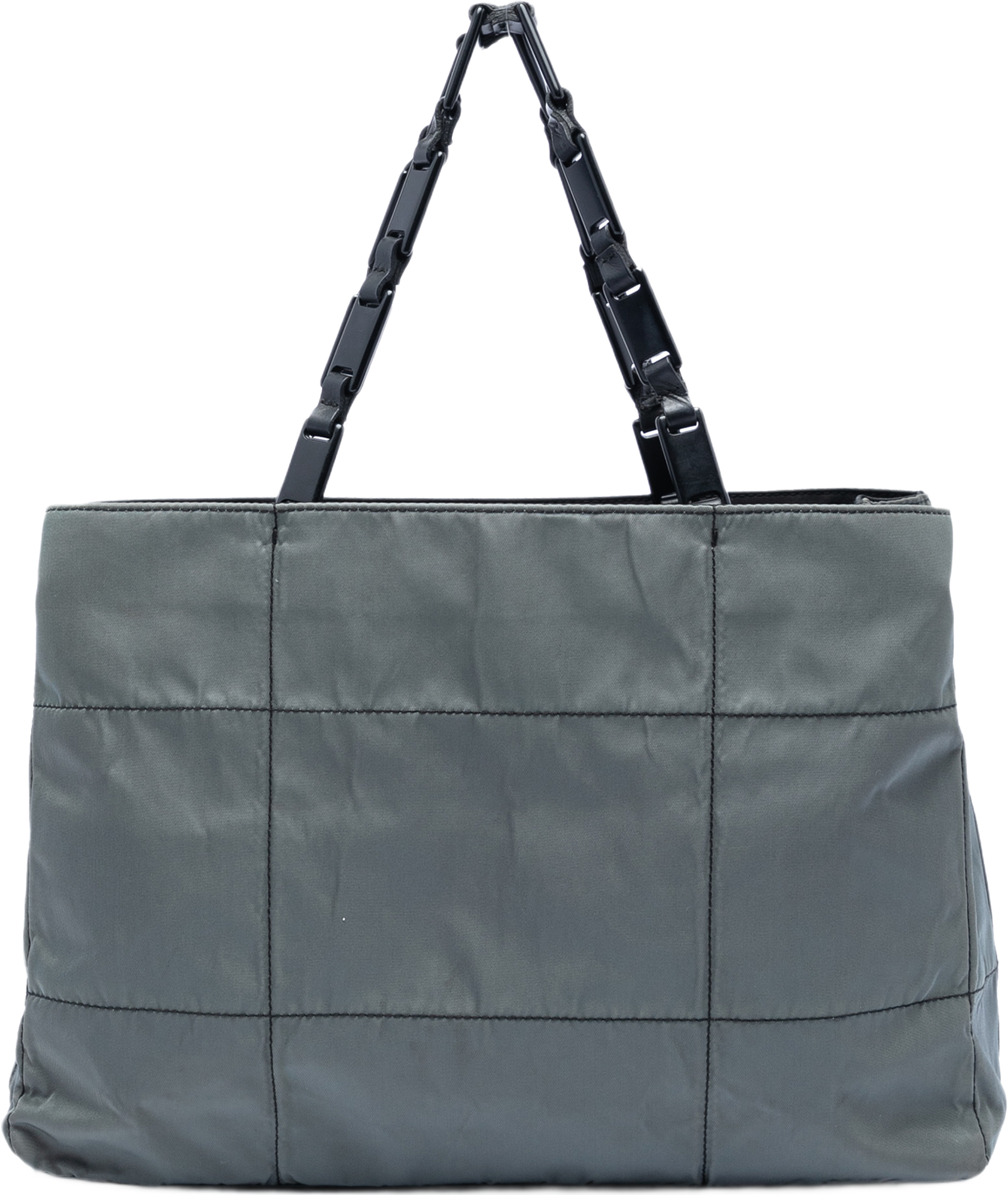 Prada Impuntu Tessuto Chain Tote, från Luxclusif, i färgen grå. Klicka för att öppna bilden i stort format