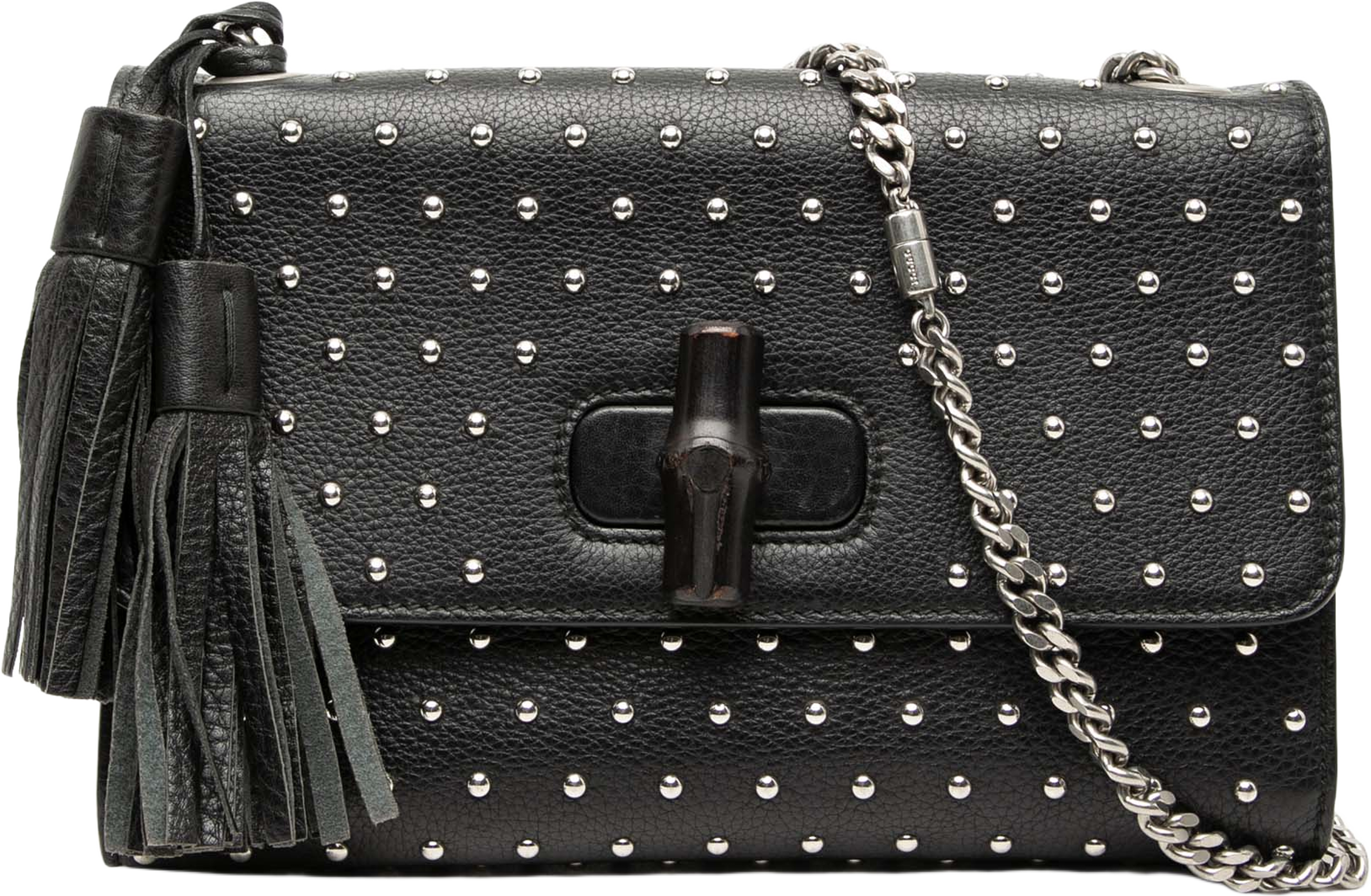 Gucci Medium Studded Leather Miss Bamboo Crossbody, från Luxclusif, i färgen black. Klicka för att öppna bilden i stort format