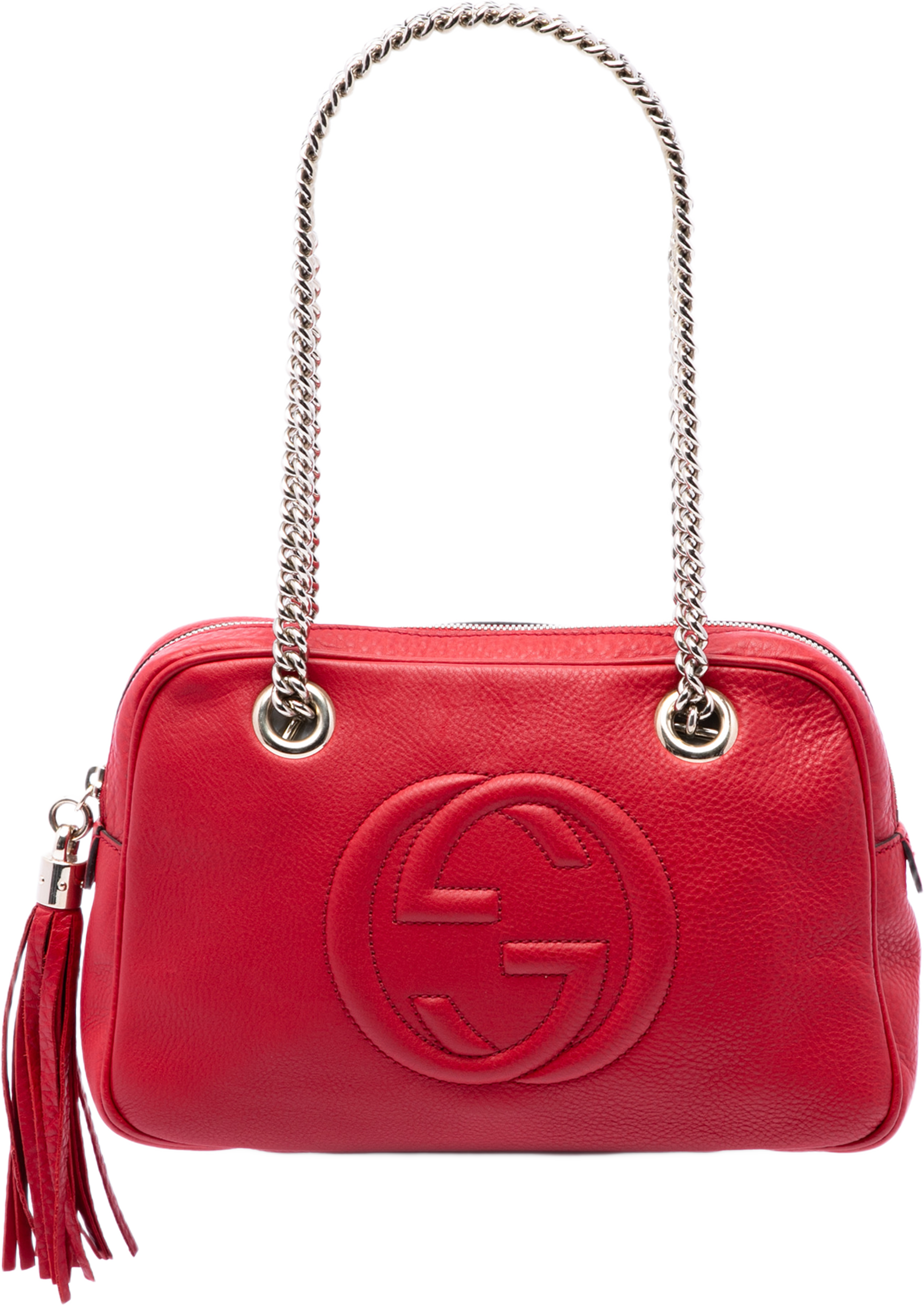 Gucci Calfskin Soho Chain Zip Shoulder Bag, från Luxclusif, i färgen röd. Klicka för att öppna bilden i stort format