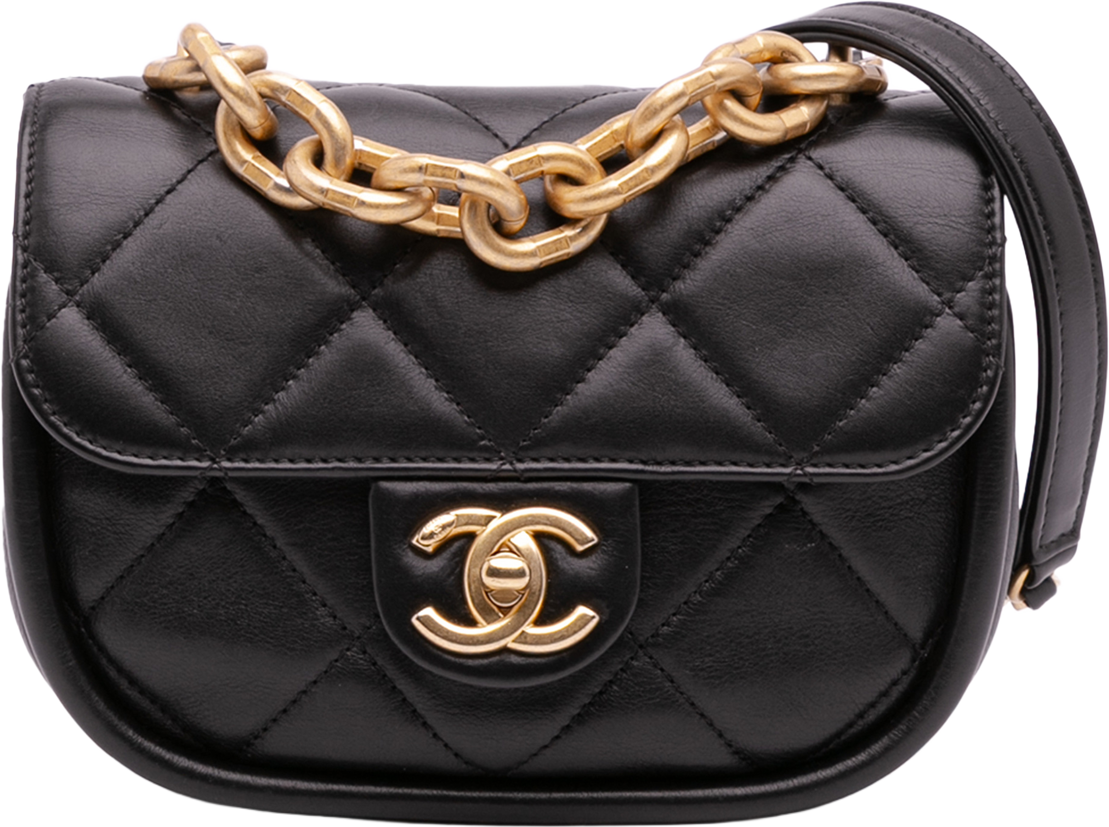Chanel Mini Cc Quilted Calfskin Round Moon Messenger Flap, från Luxclusif, i färgen black. Klicka för att öppna bilden i stort format