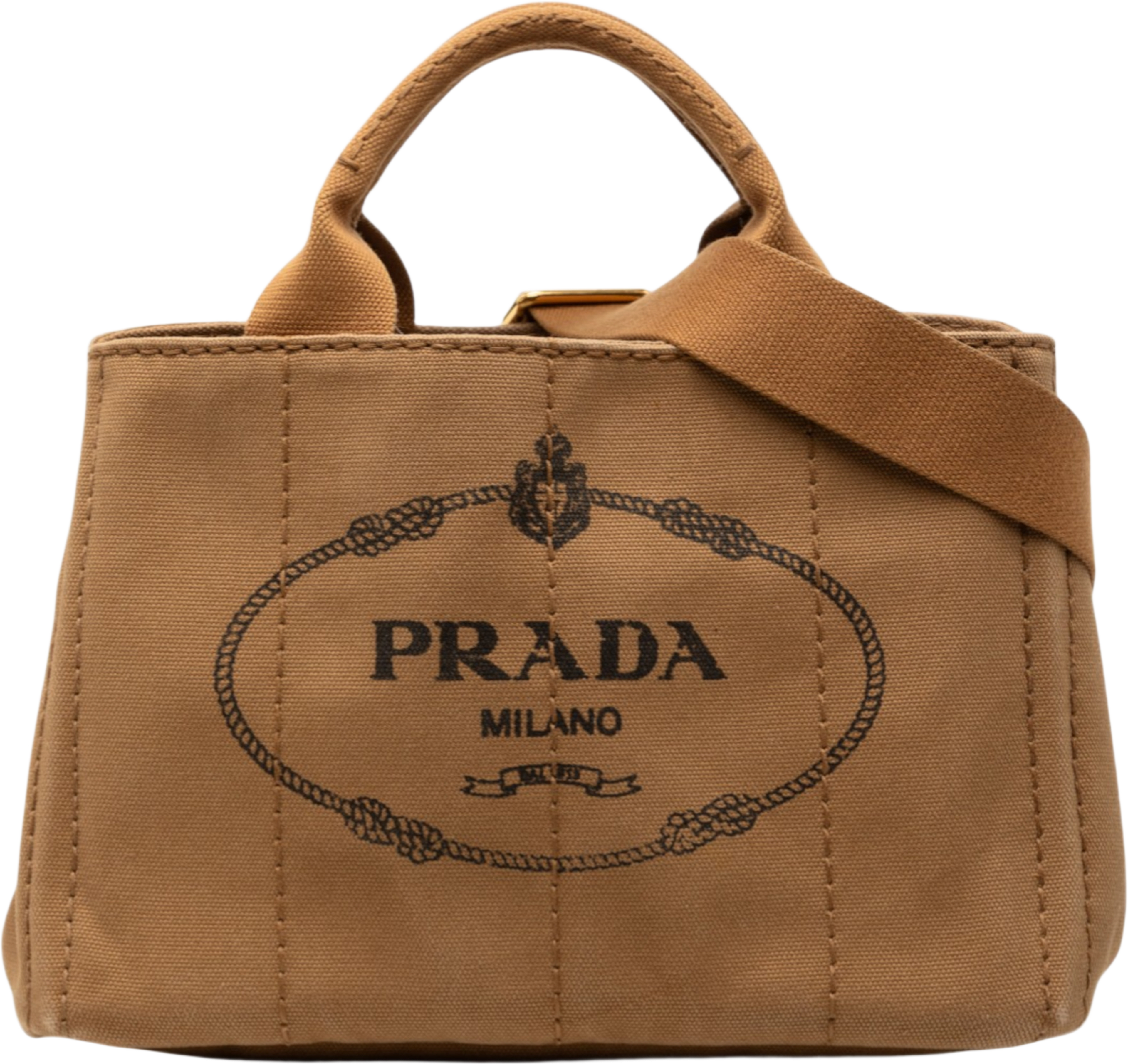 Prada Small Canvas Canapa Logo Satchel, från Luxclusif, i färgen light brown. Klicka för att öppna bilden i stort format