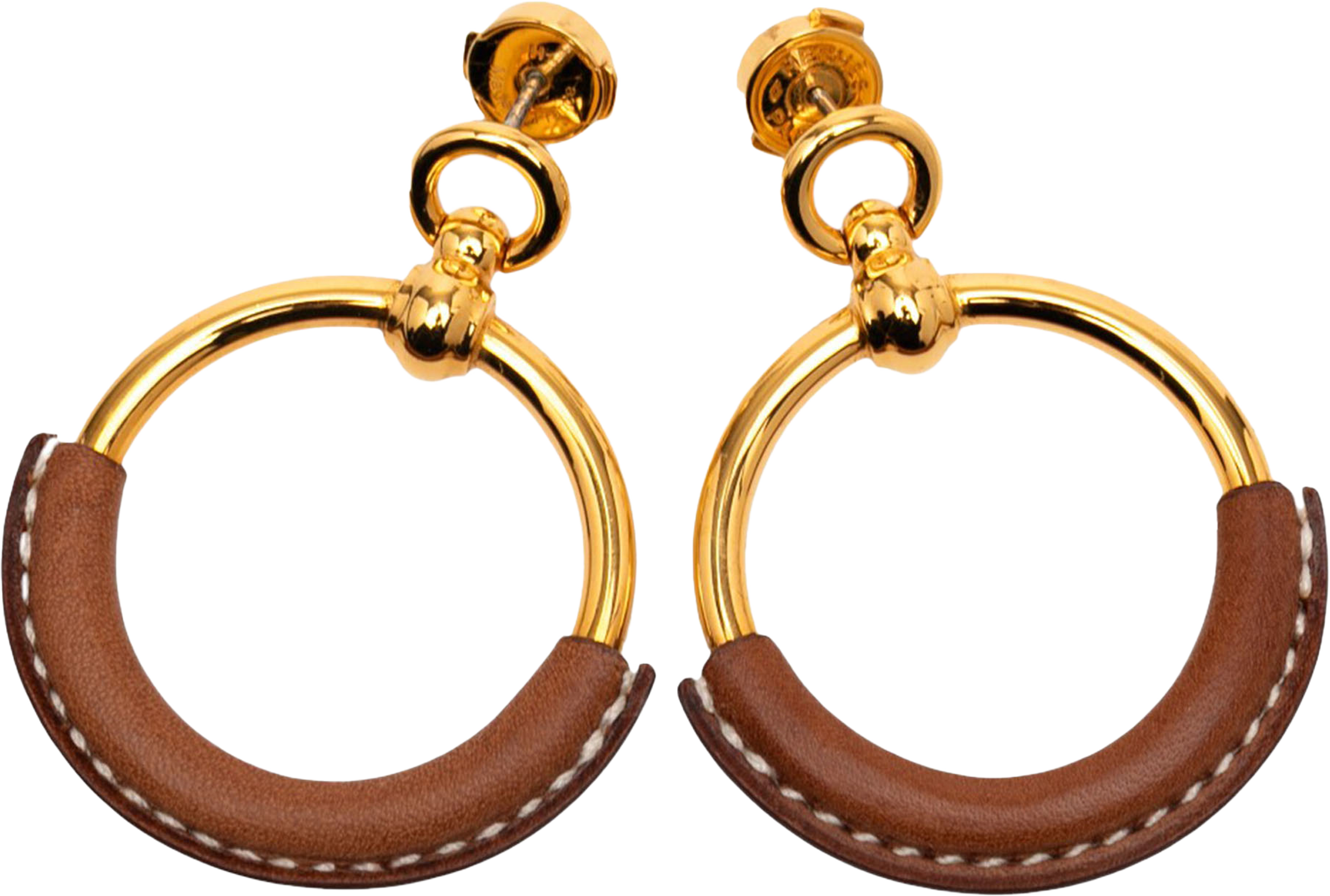 Hermès Gold Plated Barenia Loop Earrings, från Luxclusif, i färgen gold. Klicka för att öppna bilden i stort format