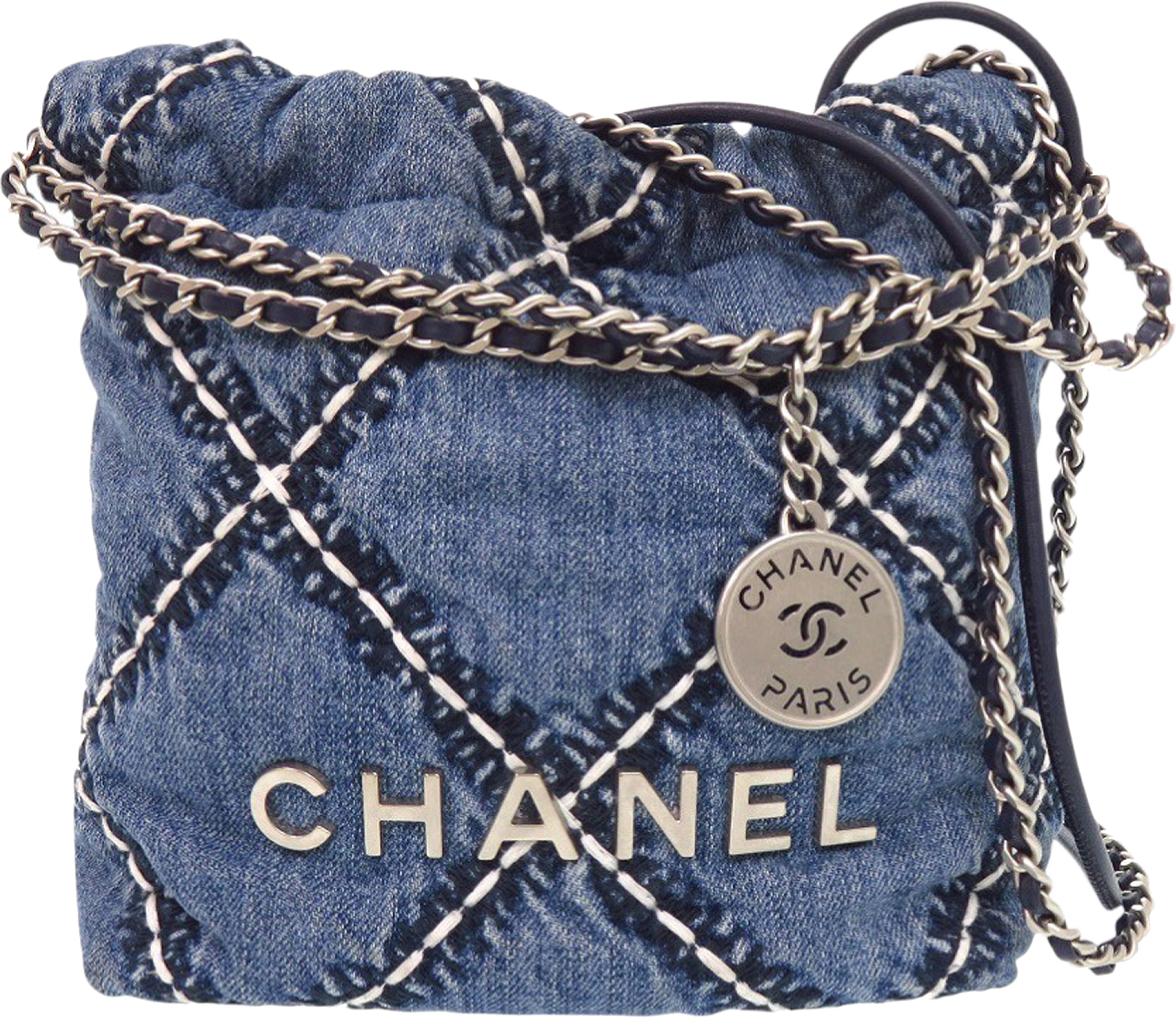 Chanel Mini Denim Stitched 22 Handbag, från Luxclusif, i färgen blå. Klicka för att öppna bilden i stort format