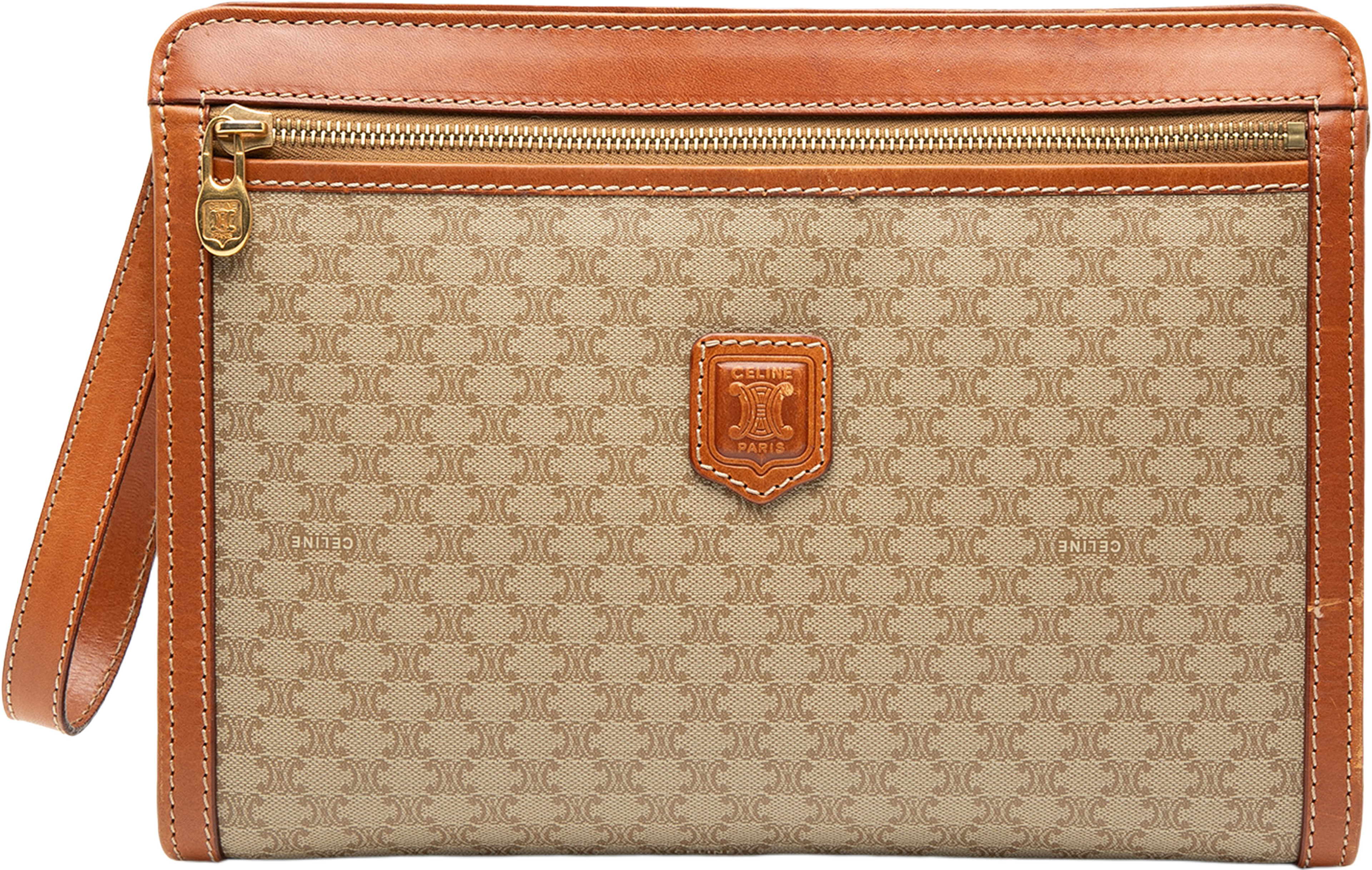 Celine Macadam Coated Canvas Clutch, från Luxclusif, i färgen beige. Klicka för att öppna bilden i stort format