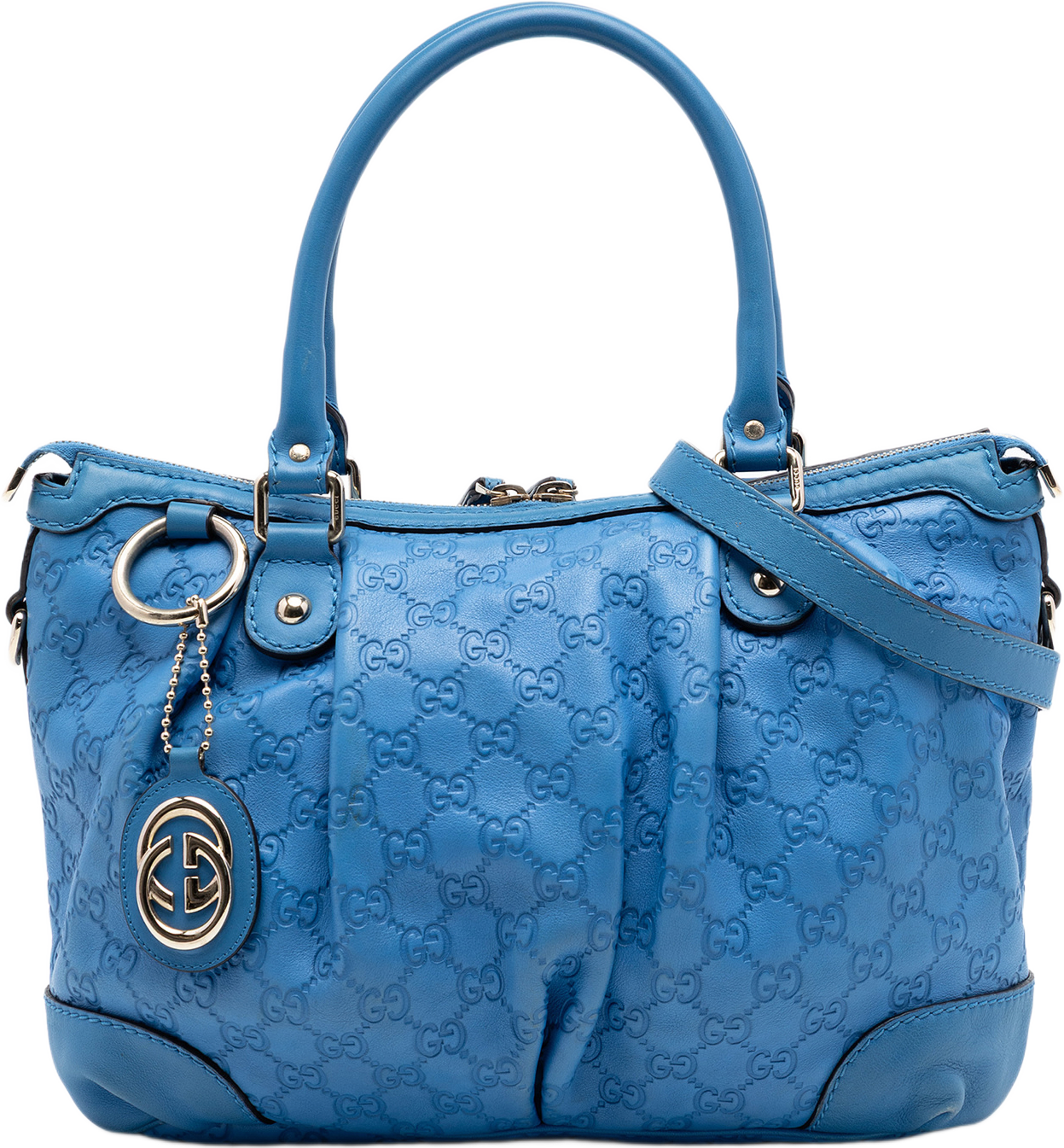Gucci Guccissima Sukey Satchel, från Luxclusif, i färgen blue. Klicka för att öppna bilden i stort format