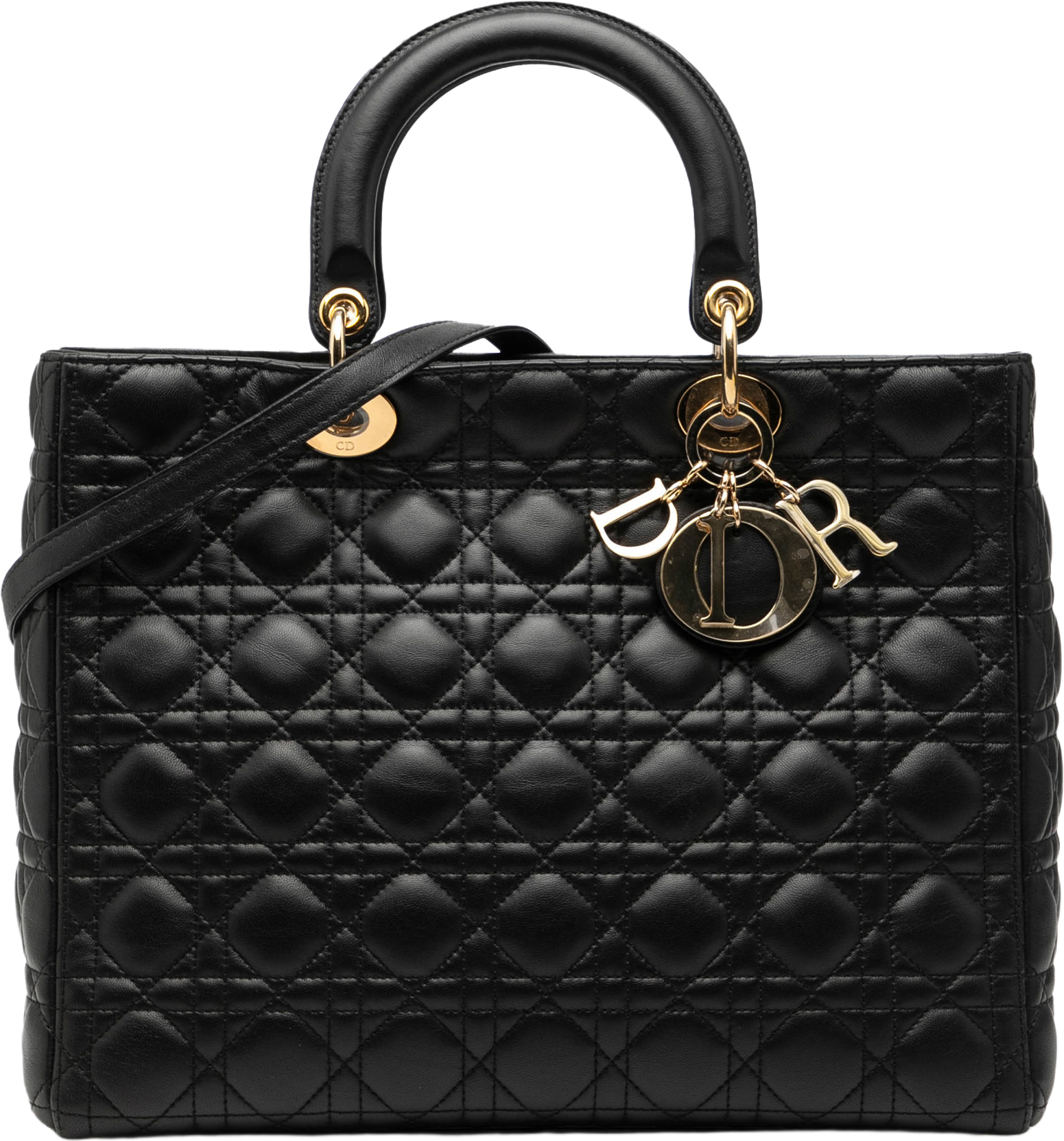 Dior Large Lambskin Cannage Lady Dior, från Luxclusif, i färgen black. Klicka för att öppna bilden i stort format