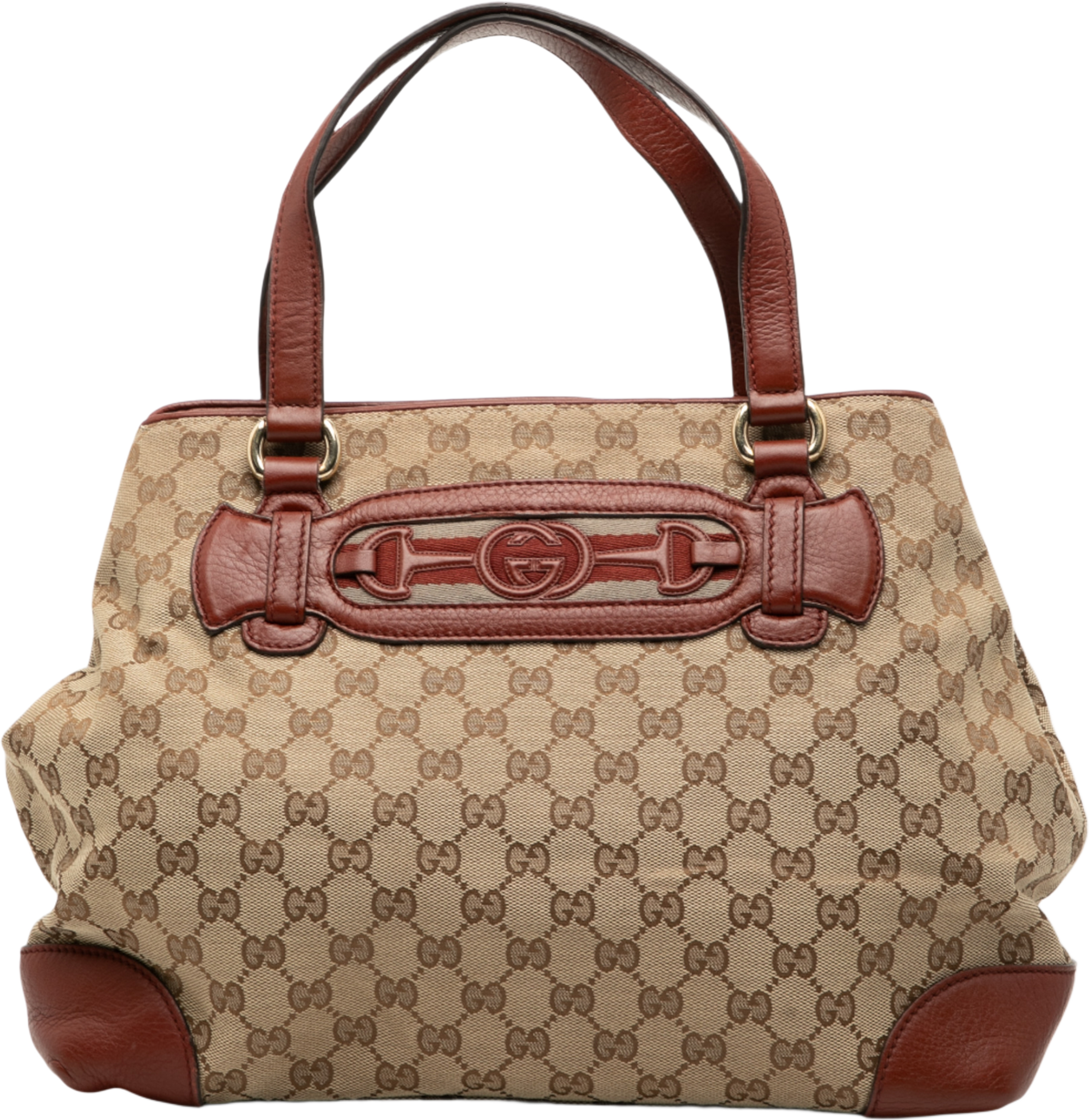Gucci Medium Gg Canvas Web Dressage Tote, från Luxclusif, i färgen beige. Klicka för att öppna bilden i stort format