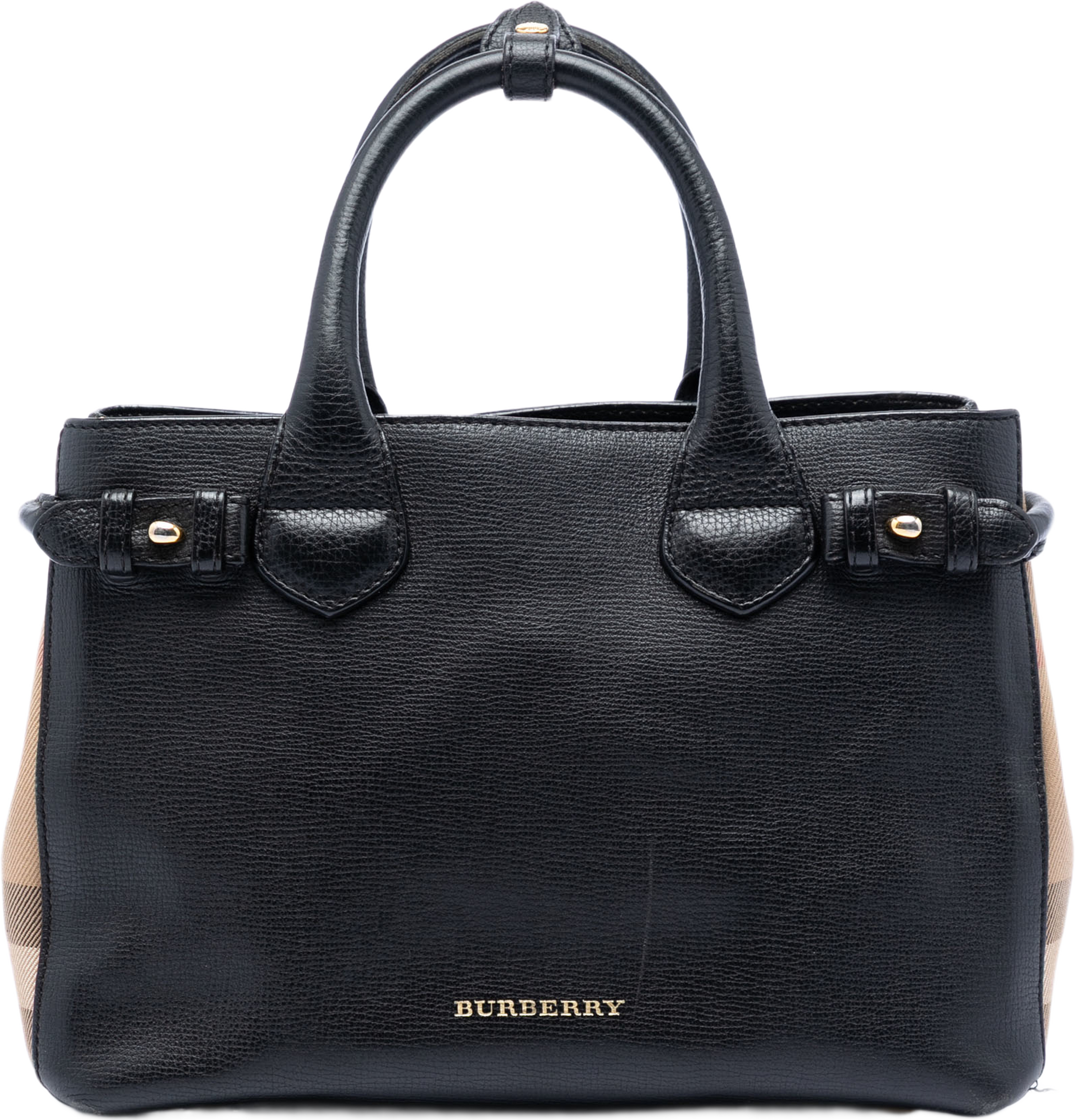Burberry Small House Check And Leather Banner Satchel, från Luxclusif, i färgen black. Klicka för att öppna bilden i stort format