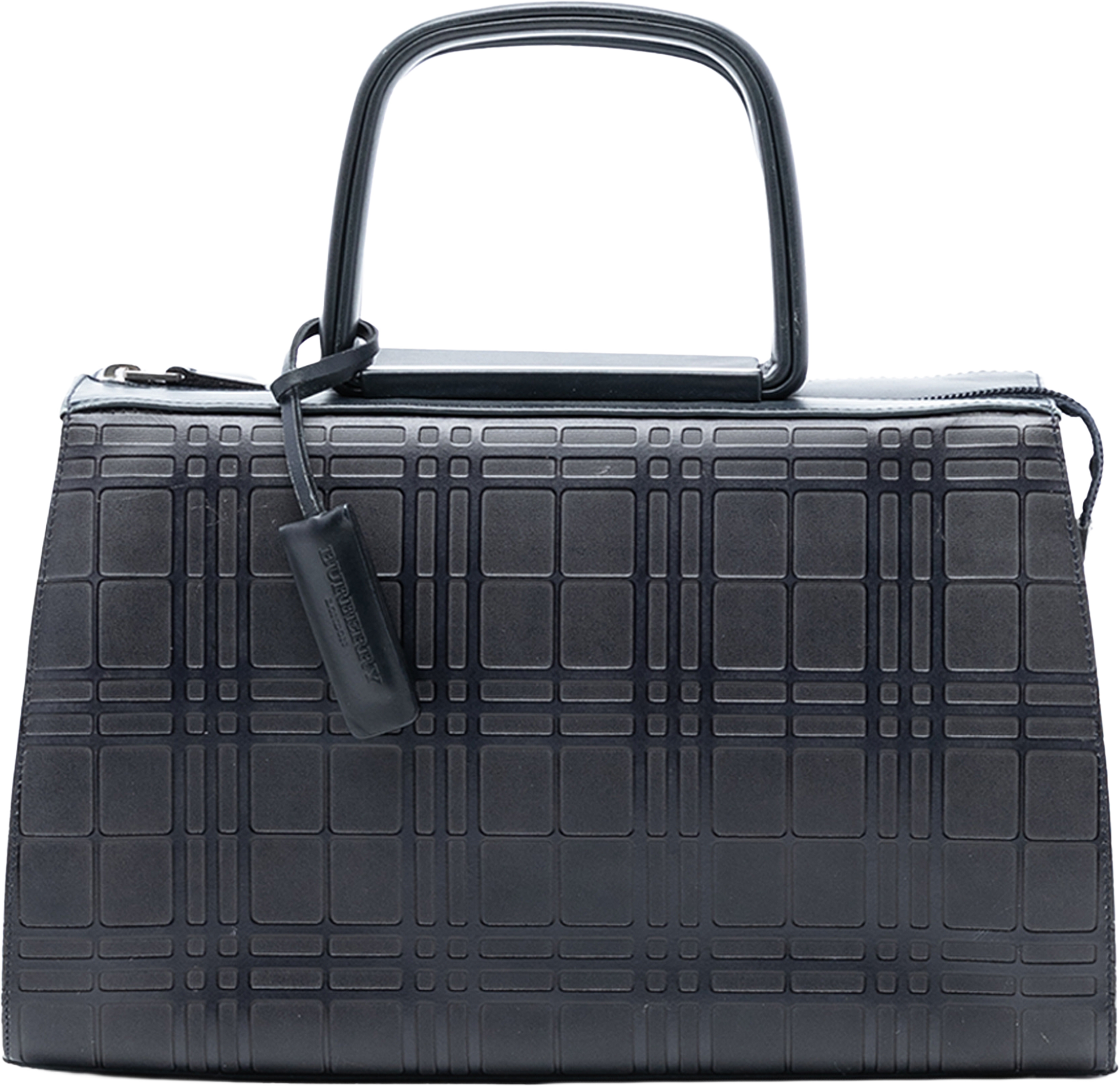 Burberry House Check Embossed Leather Handbag, från Luxclusif, i färgen navy. Klicka för att öppna bilden i stort format