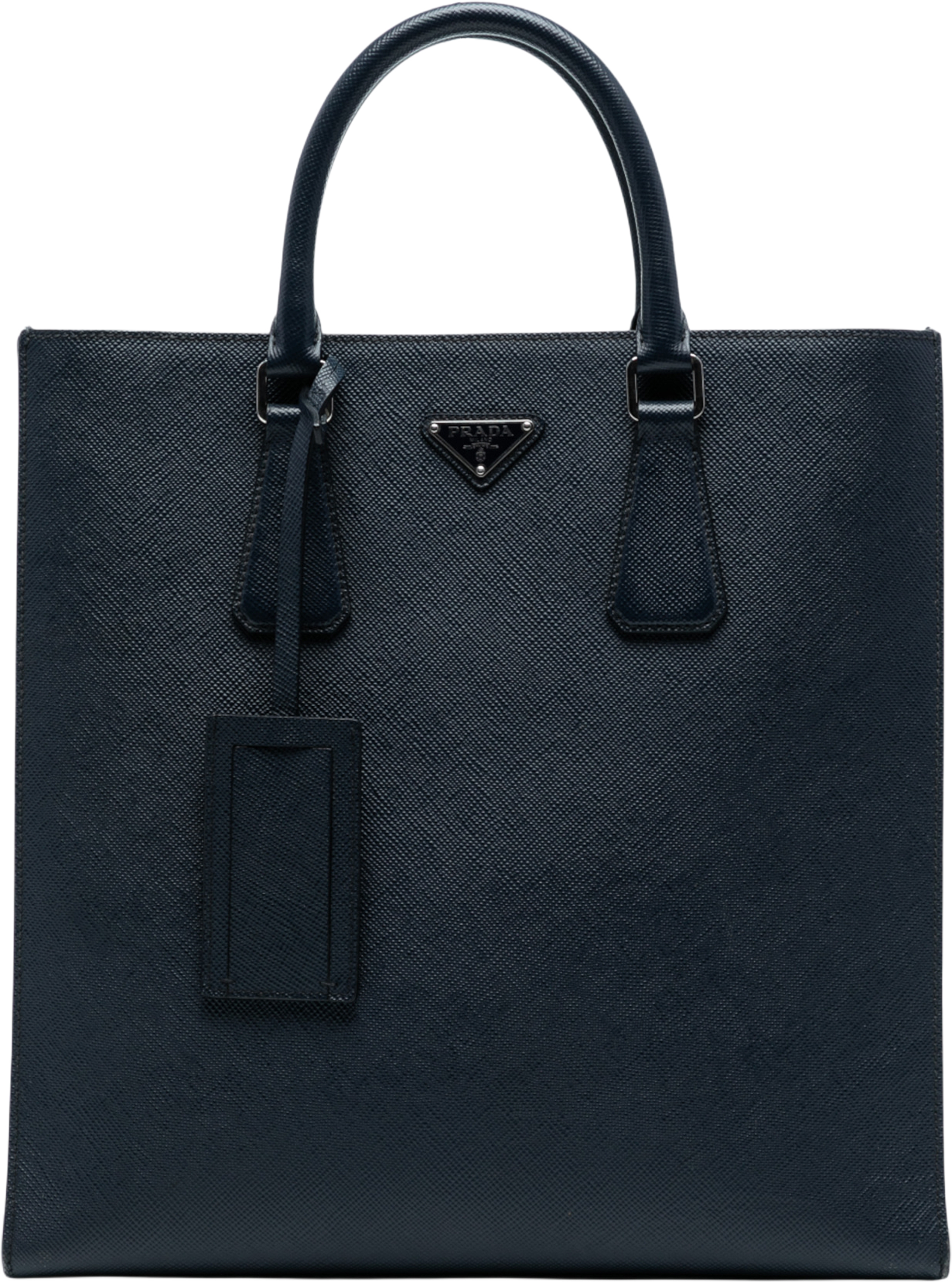 Prada Saffiano North South Tote, från Luxclusif, i färgen navy. Klicka för att öppna bilden i stort format