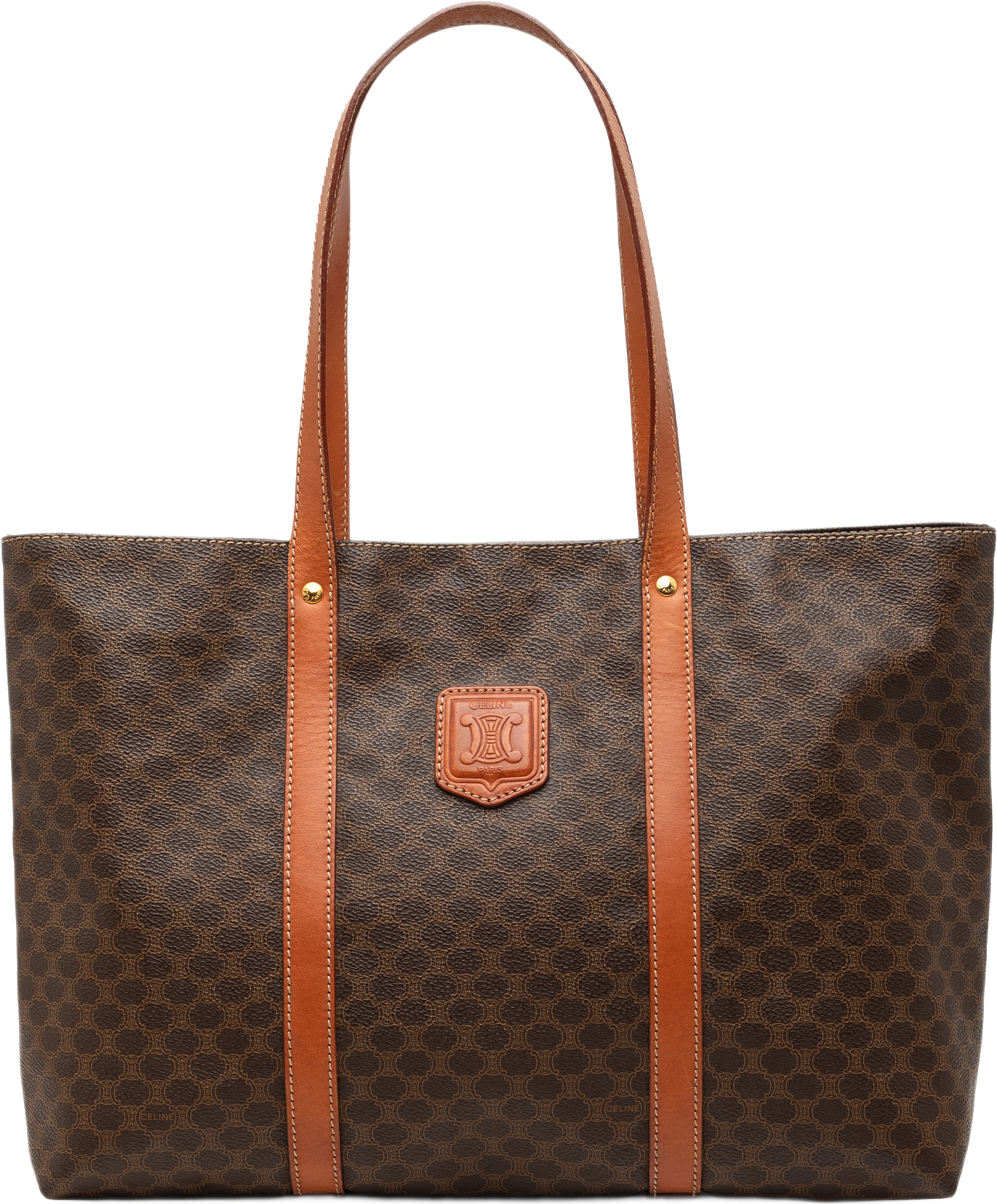 Celine Macadam Coated Canvas Tote, från Luxclusif, i färgen brun. Klicka för att öppna bilden i stort format