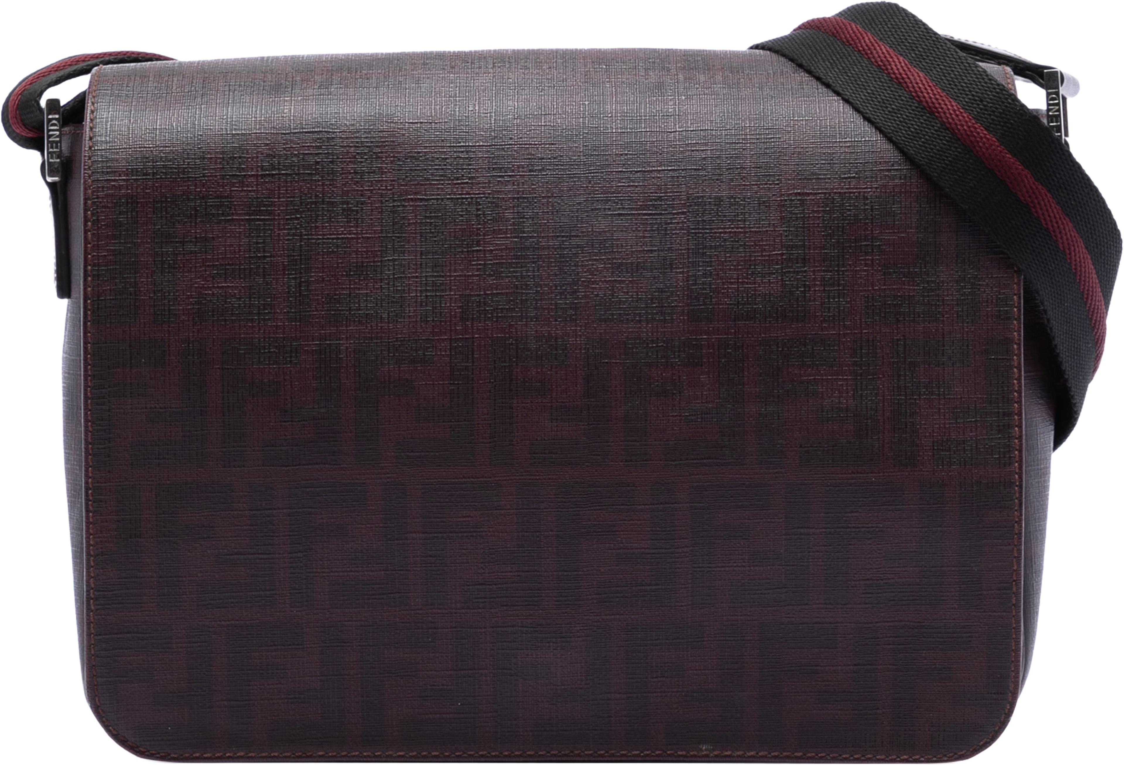 Fendi Zucca Spalmati Flap Crossbody, från Luxclusif, i färgen maroon. Klicka för att öppna bilden i stort format