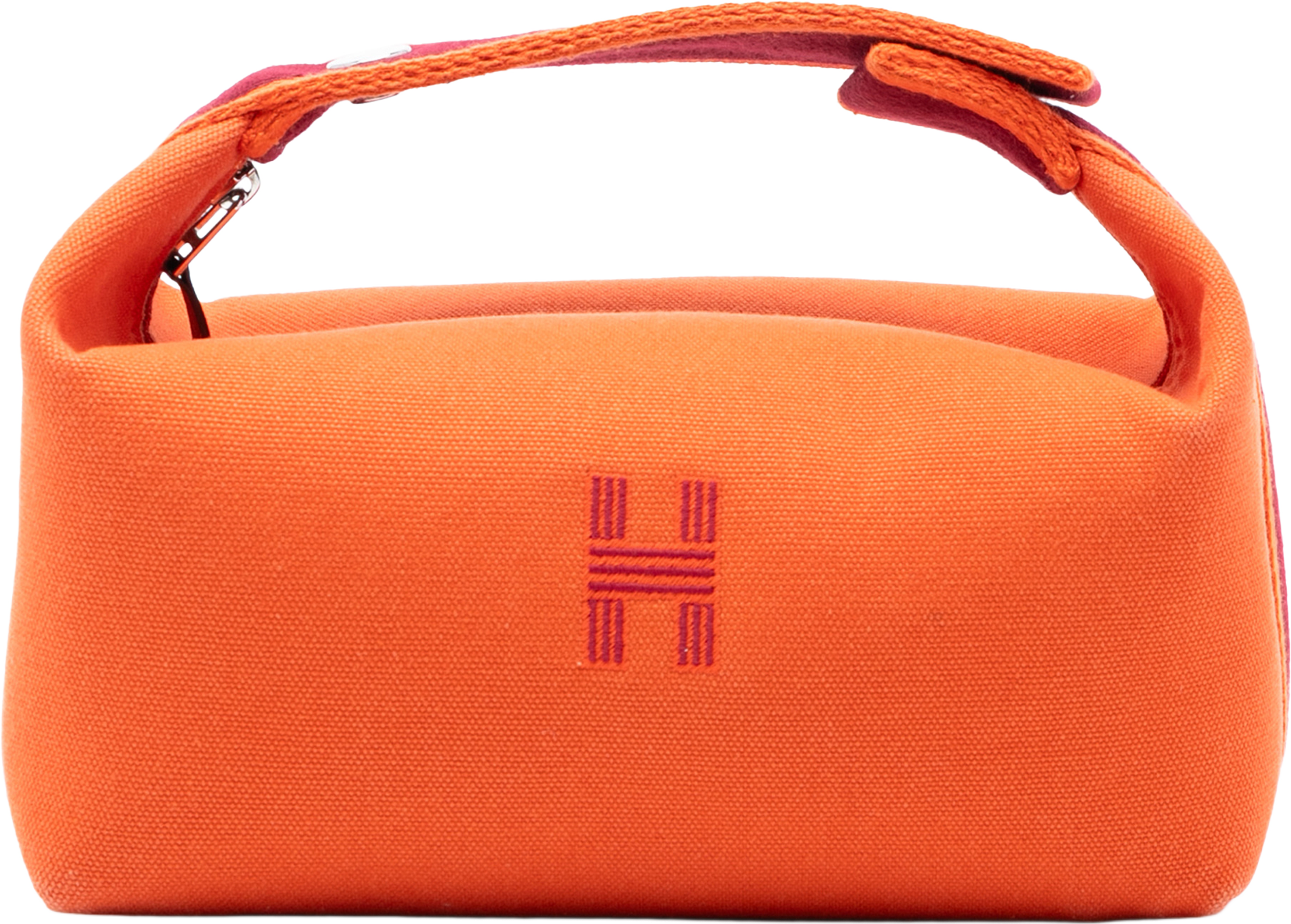 Hermès Small Toile Bride A Brac Case, från Luxclusif, i färgen dark orange. Klicka för att öppna bilden i stort format