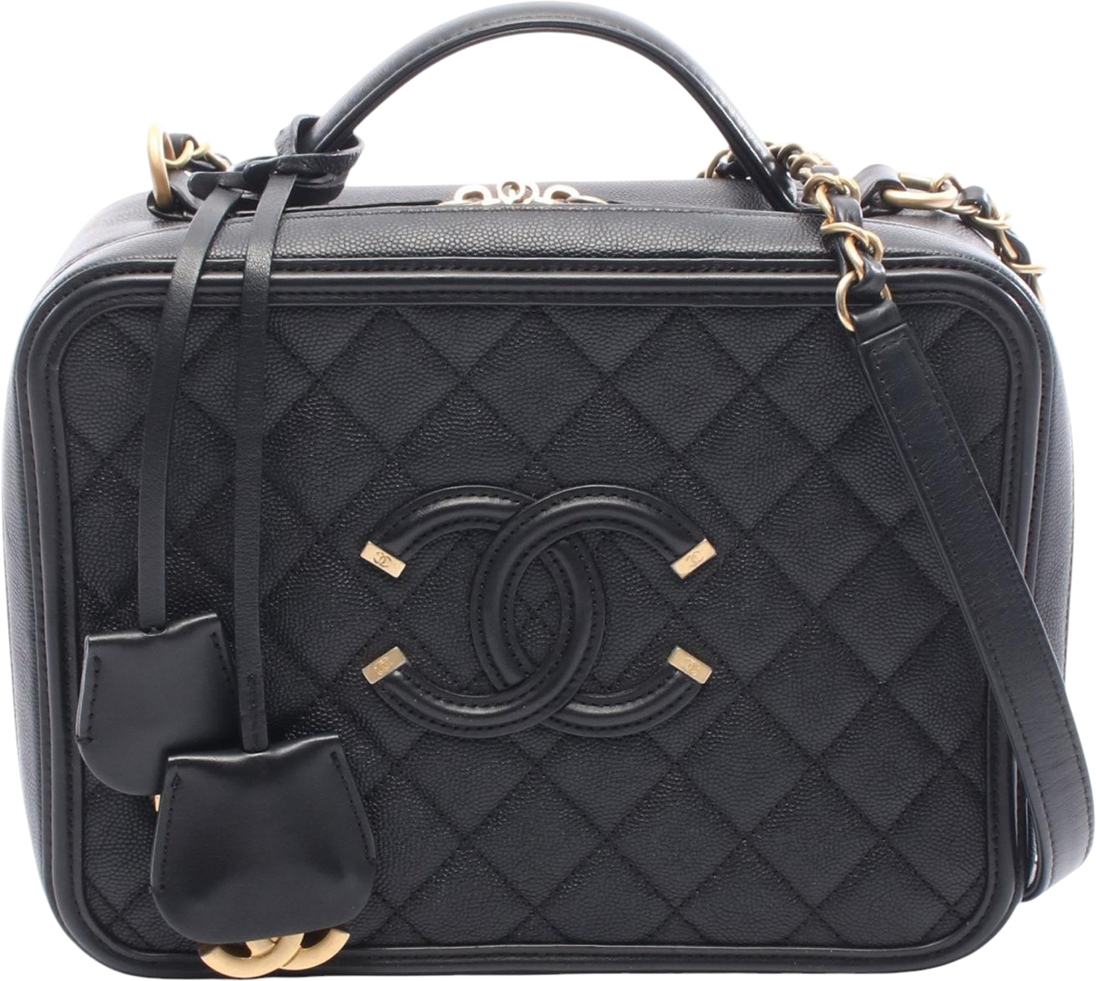 Chanel Large Caviar Cc Filigree Vanity Case, från Luxclusif, i färgen black. Klicka för att öppna bilden i stort format