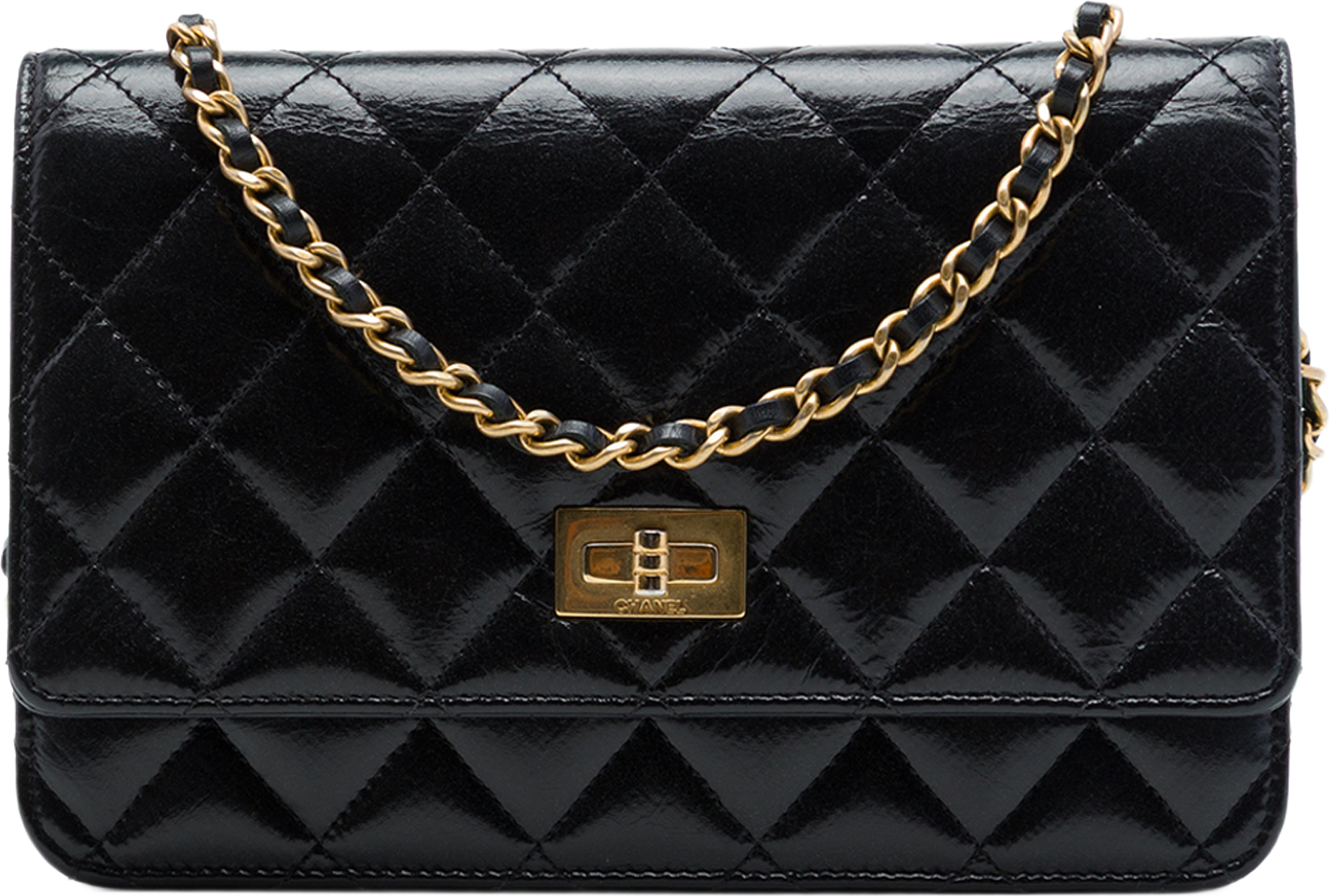 Chanel Quilted Aged Calfskin Reissue 2.55 Wallet On Chain, från Luxclusif, i färgen svart. Klicka för att öppna bilden i stort format
