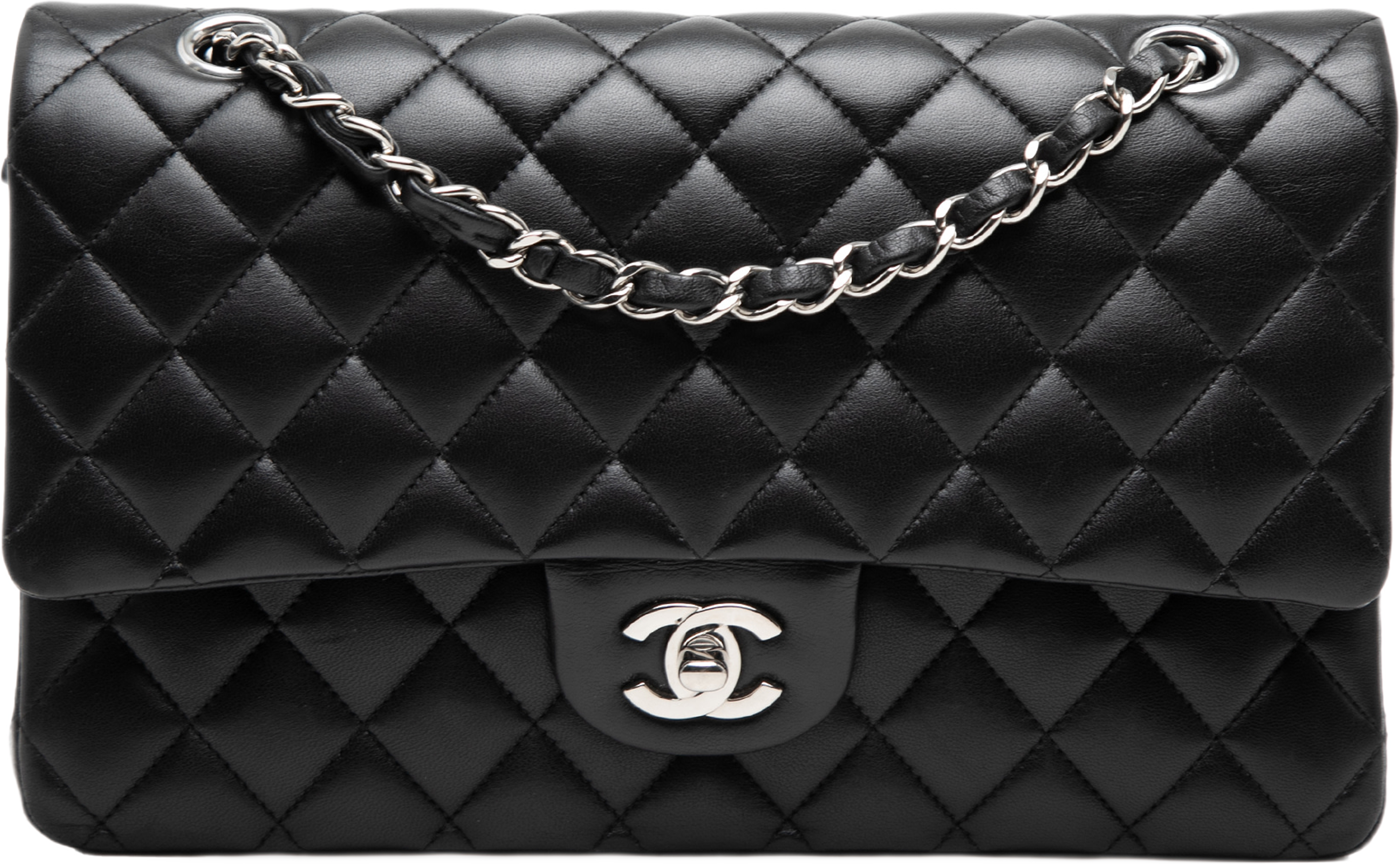 Chanel Medium Classic Lambskin Double Flap, från Luxclusif, i färgen svart. Klicka för att öppna bilden i stort format