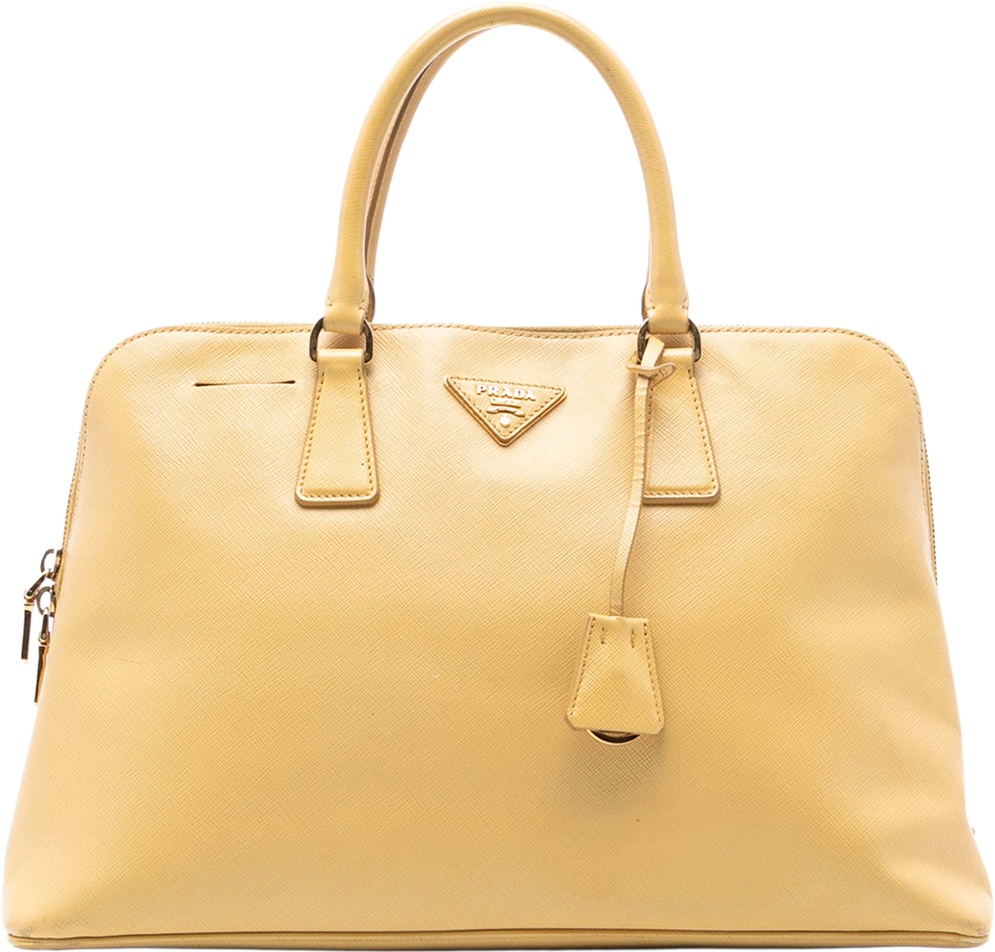 Prada Large Saffiano Lux Promenade Satchel, från Luxclusif, i färgen yellow. Klicka för att öppna bilden i stort format