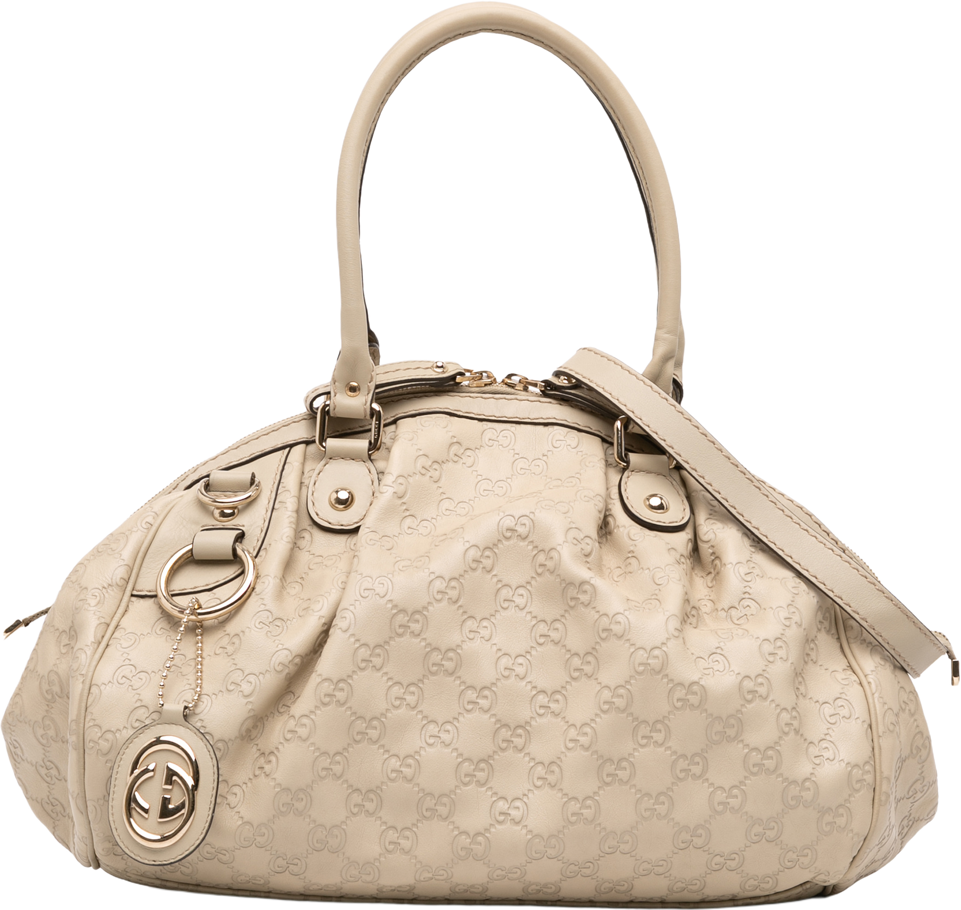 Gucci Guccissima Sukey Satchel, från Luxclusif, i färgen beige. Klicka för att öppna bilden i stort format