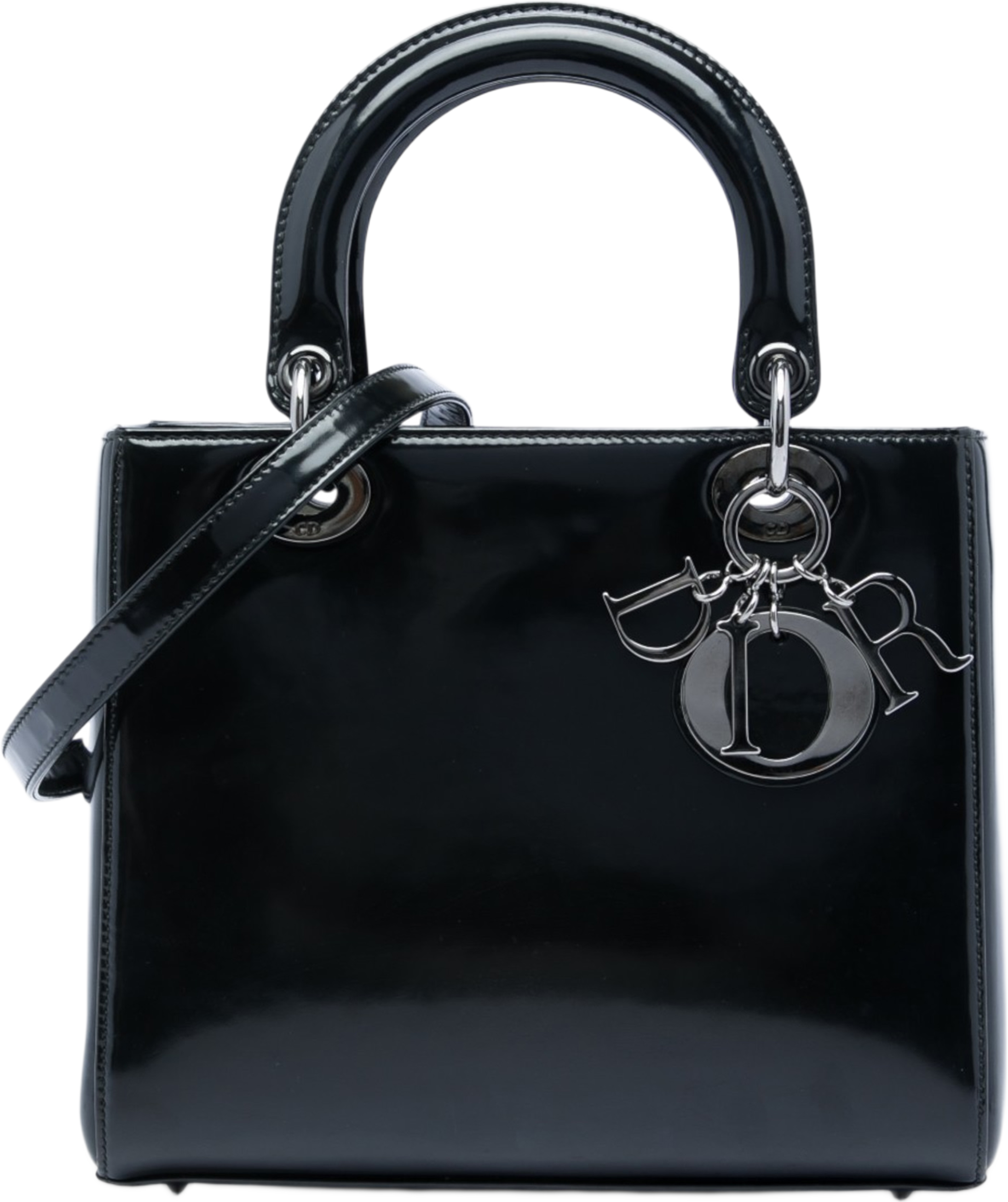 Dior Medium Patent Lady Dior, från Luxclusif, i färgen svart. Klicka för att öppna bilden i stort format