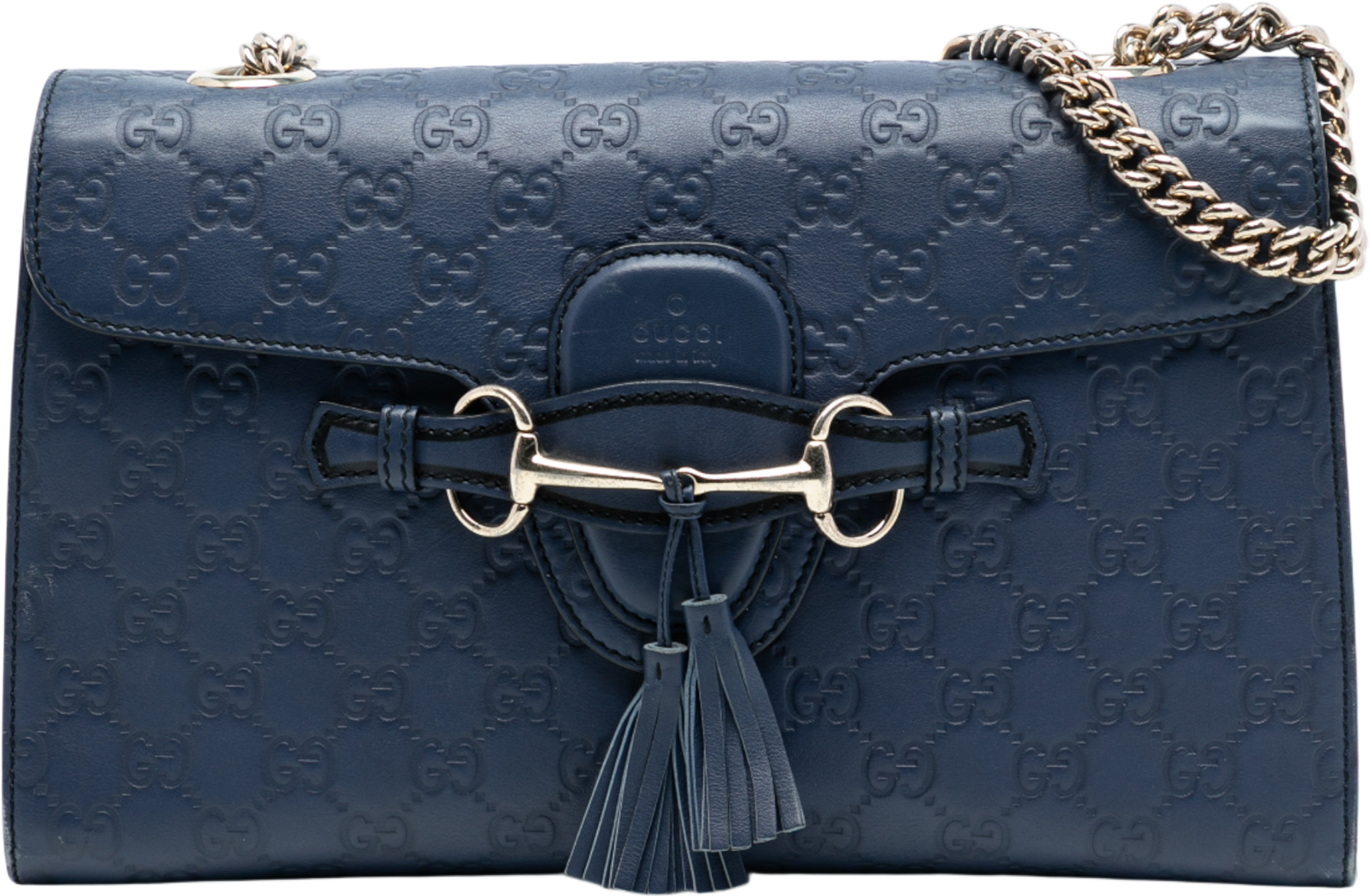 Gucci Medium Guccissima Emily Shoulder Bag, från Luxclusif, i färgen navy. Klicka för att öppna bilden i stort format