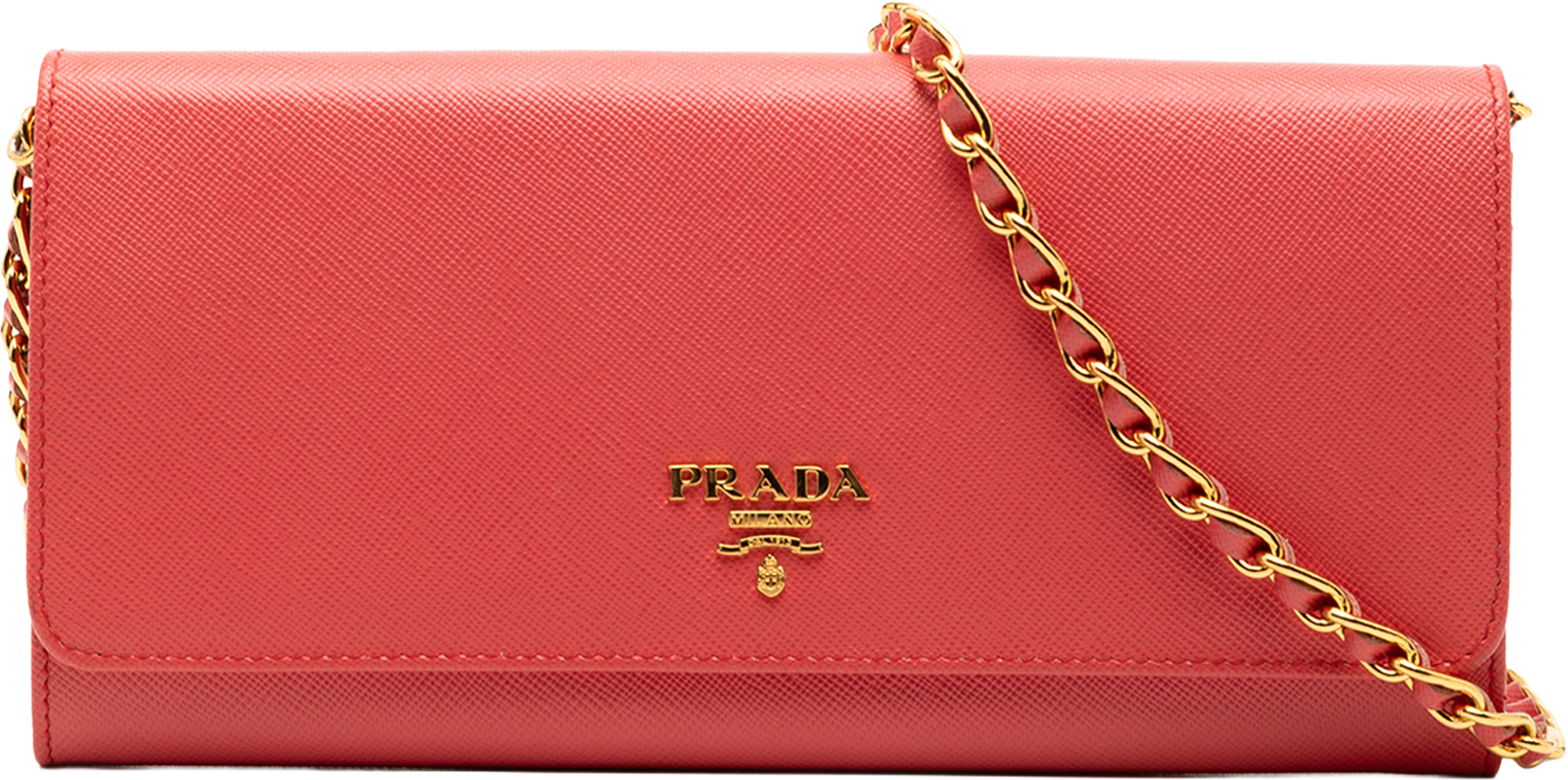 Prada Saffiano Lux Wallet On Chain, från Luxclusif, i färgen red. Klicka för att öppna bilden i stort format