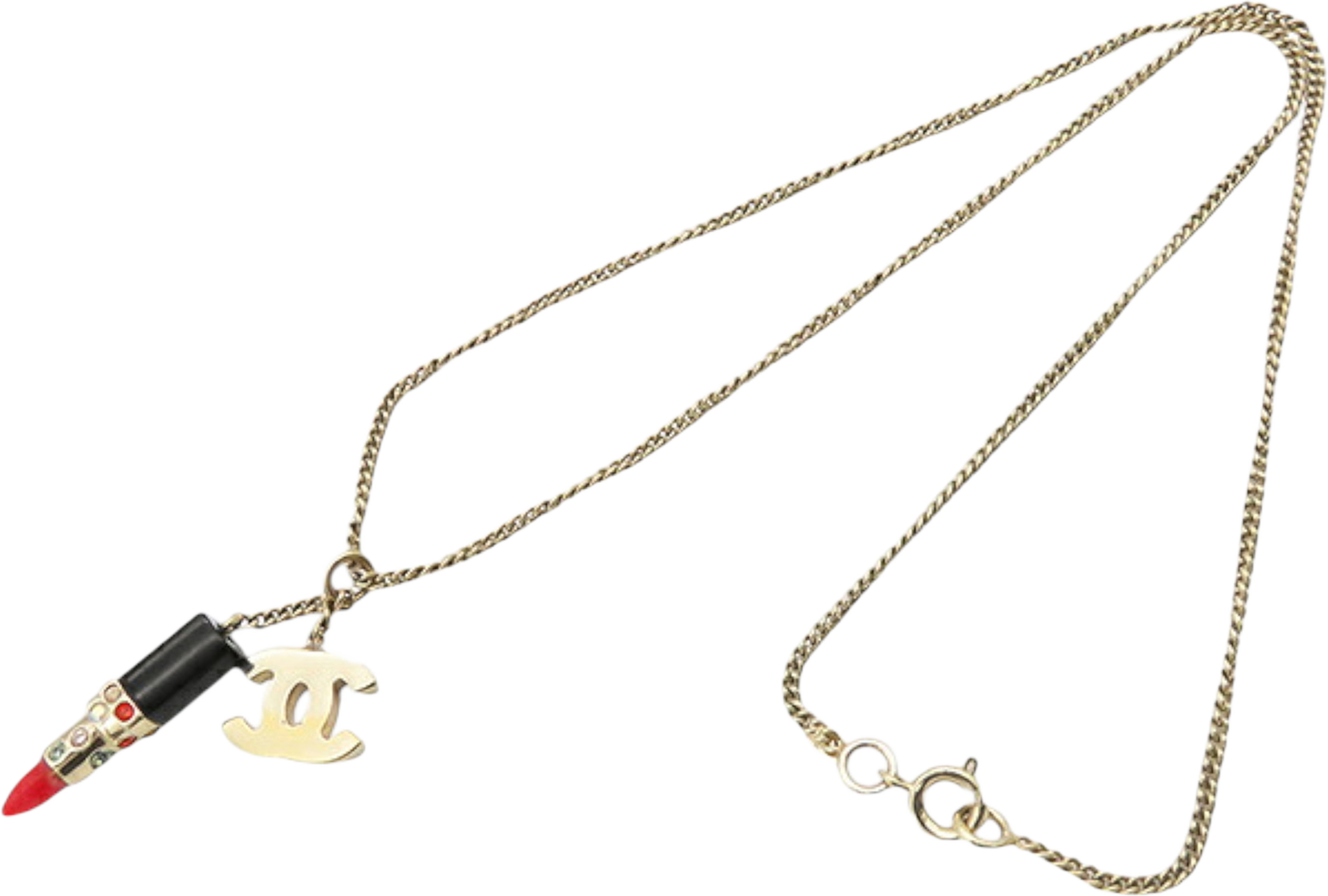 Chanel Gold Plated Cc Lipstick Pendant Necklace, från Luxclusif, i färgen gold. Klicka för att öppna bilden i stort format
