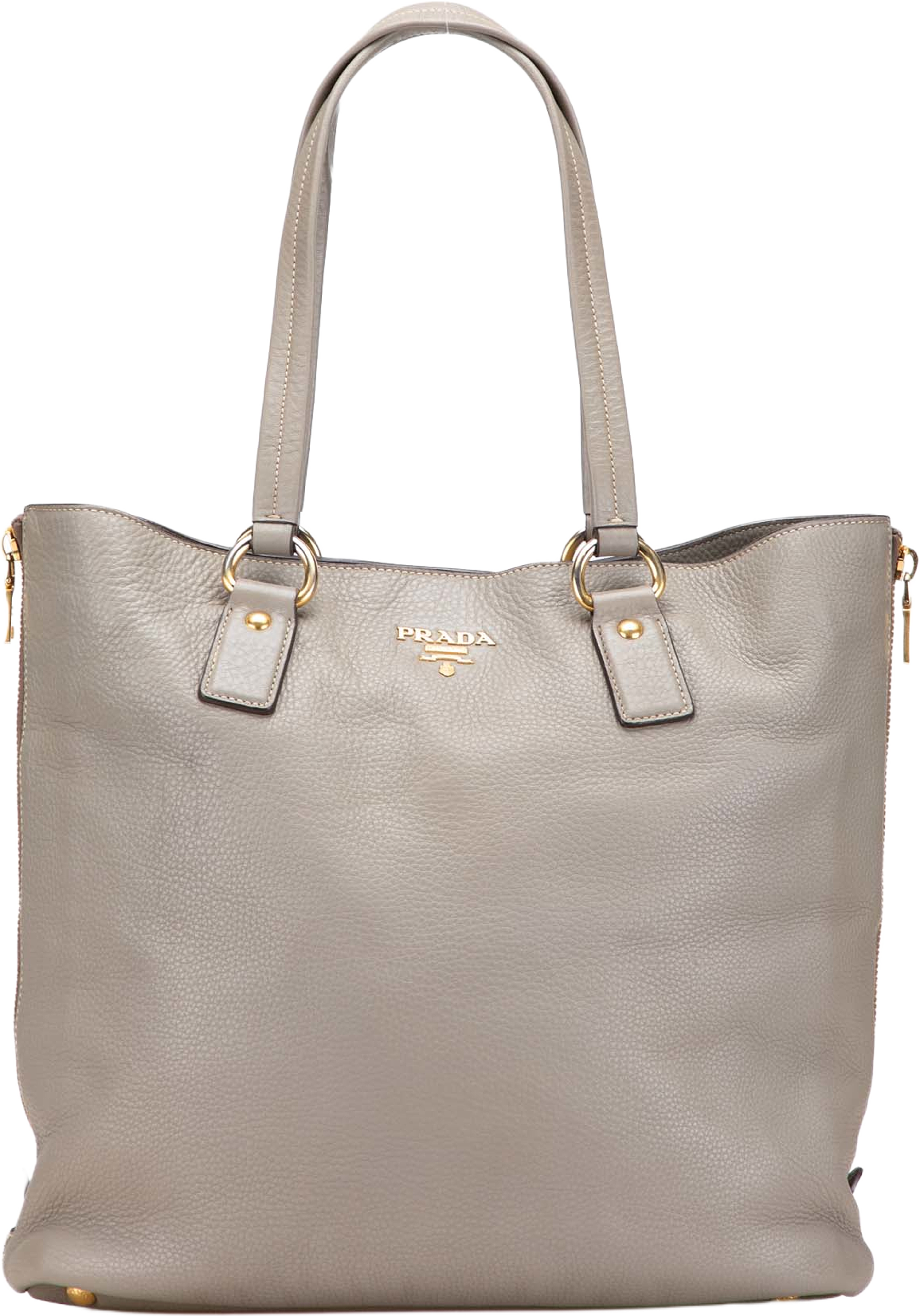 Prada Vitello Daino Side Zip Shopper Tote, från Luxclusif, i färgen gray. Klicka för att öppna bilden i stort format