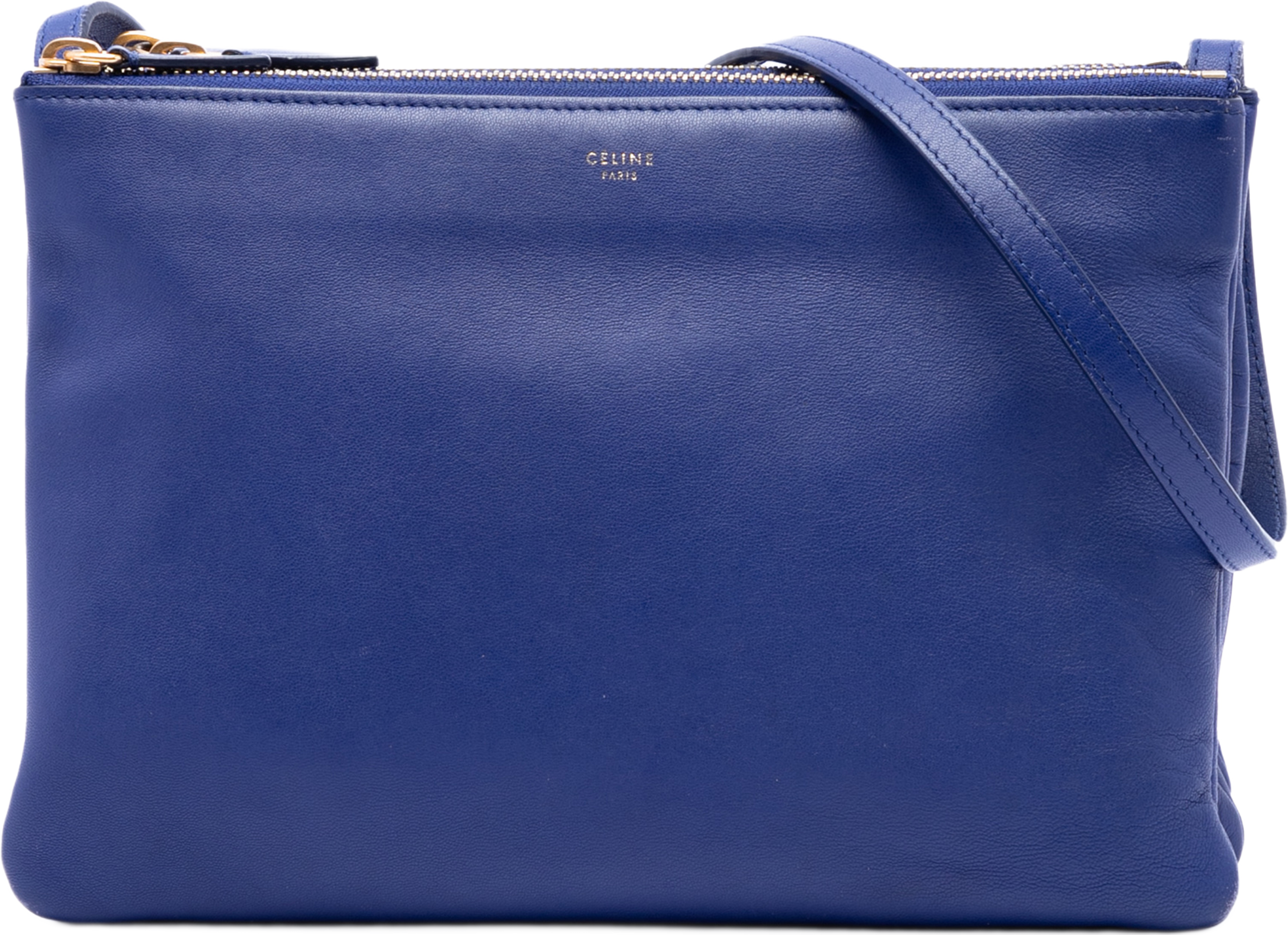 Celine Large Lambskin Trio Crossbody, från Luxclusif, i färgen blå. Klicka för att öppna bilden i stort format