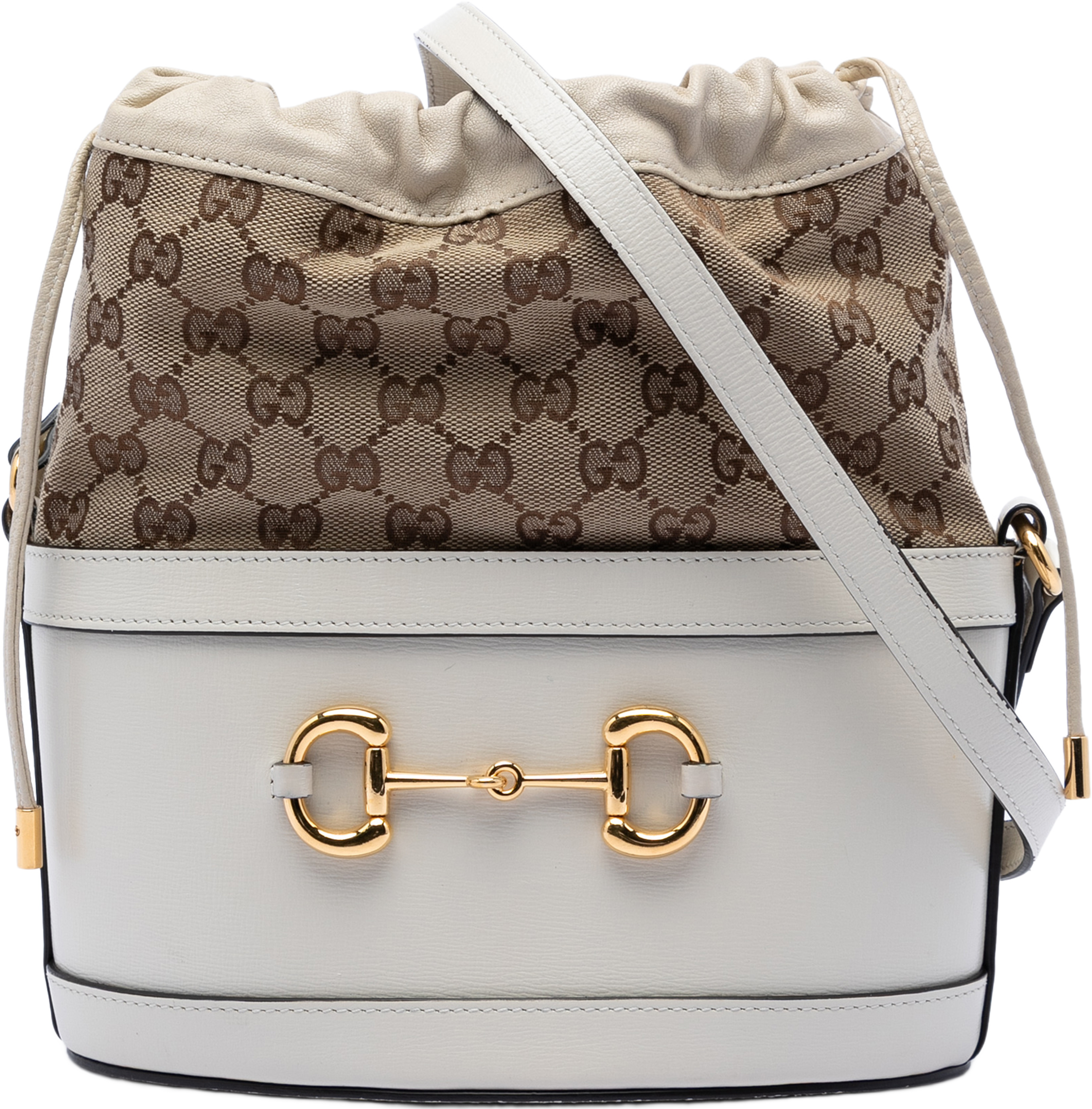 Gucci Gg Canvas Horsebit 1955 Bucket Bag, från Luxclusif, i färgen beige. Klicka för att öppna bilden i stort format