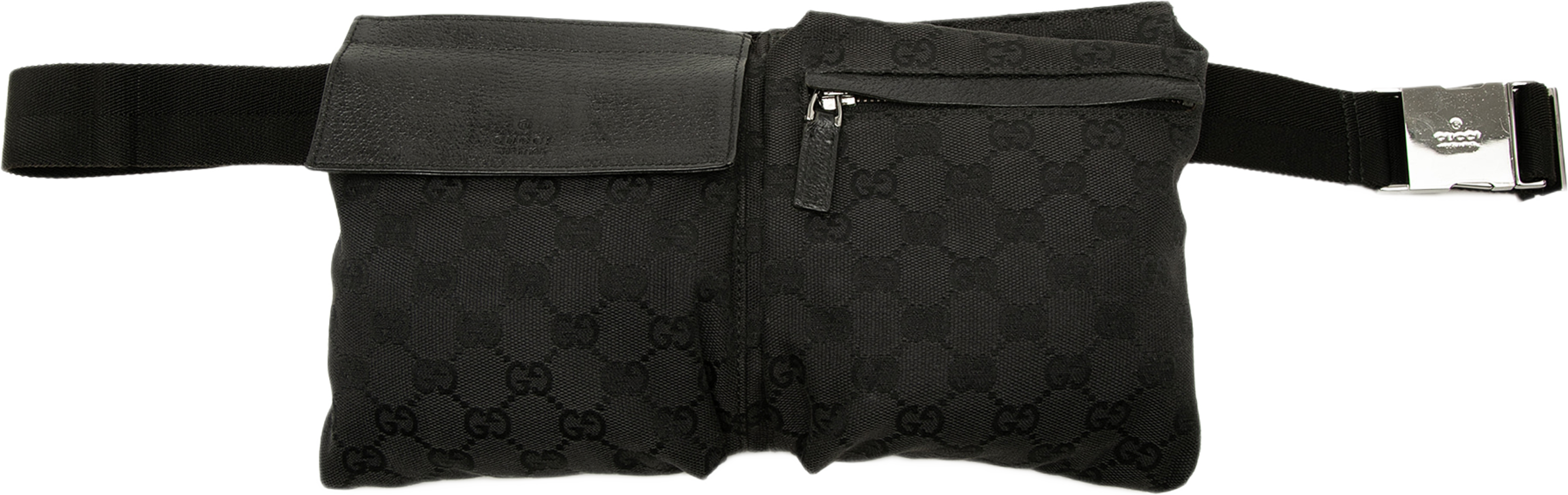 Gucci Gg Canvas Double Pocket Belt Bag, från Luxclusif, i färgen svart. Klicka för att öppna bilden i stort format