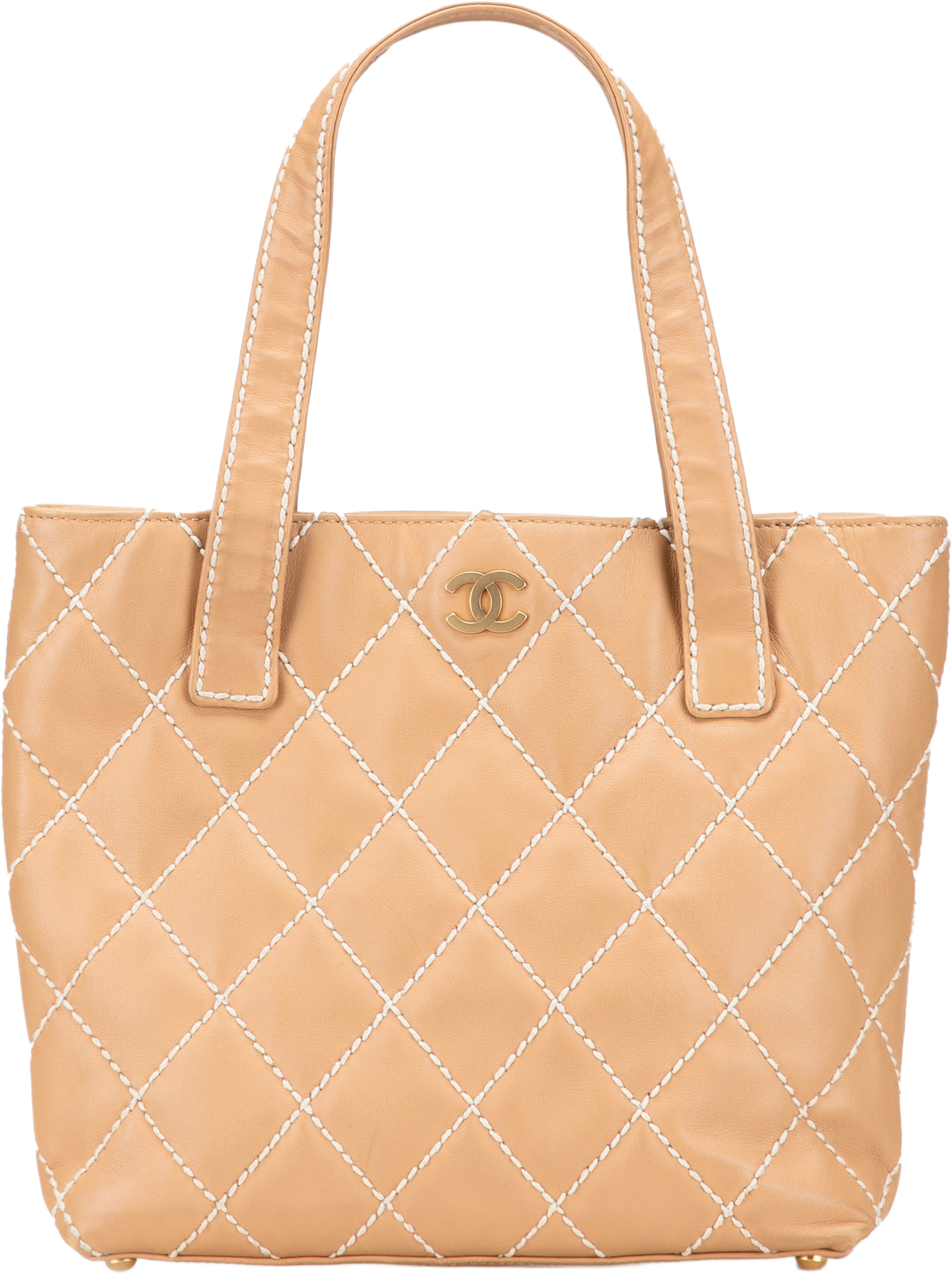 Chanel Small Cc Calfskin Wild Stitch Tote, från Luxclusif, i färgen beige. Klicka för att öppna bilden i stort format