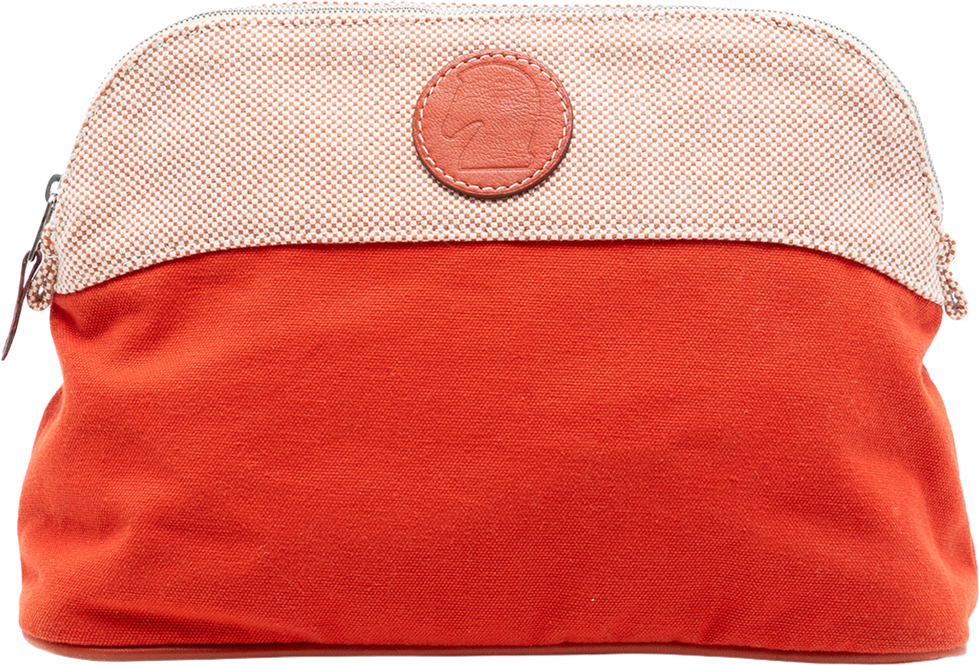 Hermès Toile Bolide Trousse De Voyage Pouch Pm, från Luxclusif, i färgen red orange. Klicka för att öppna bilden i stort format