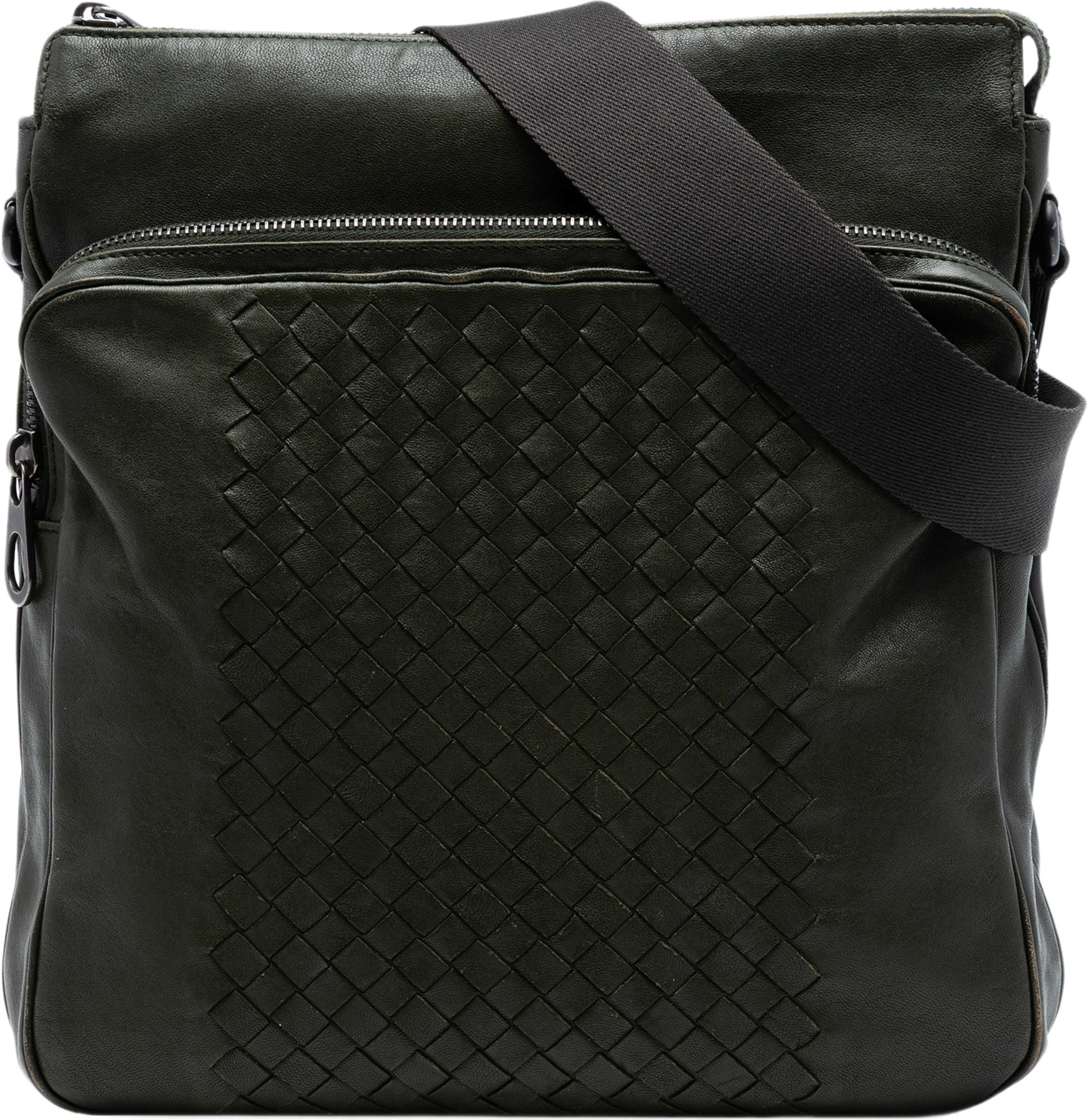 Bottega Veneta Intrecciato Trimmed Nappa Crossbody, från Luxclusif, i färgen dark green. Klicka för att öppna bilden i stort format