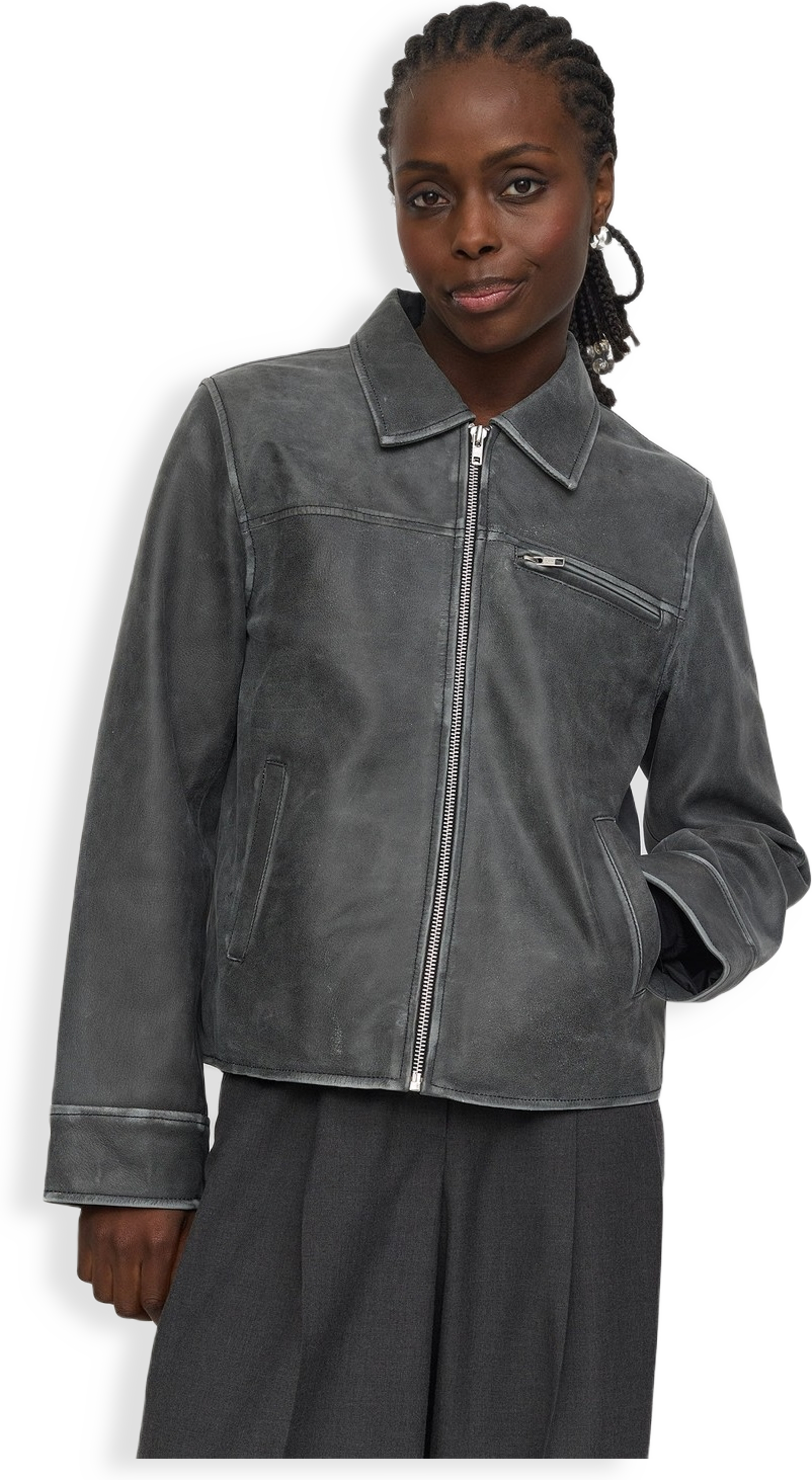 Srrumer Leather Jacket - Ash Grey