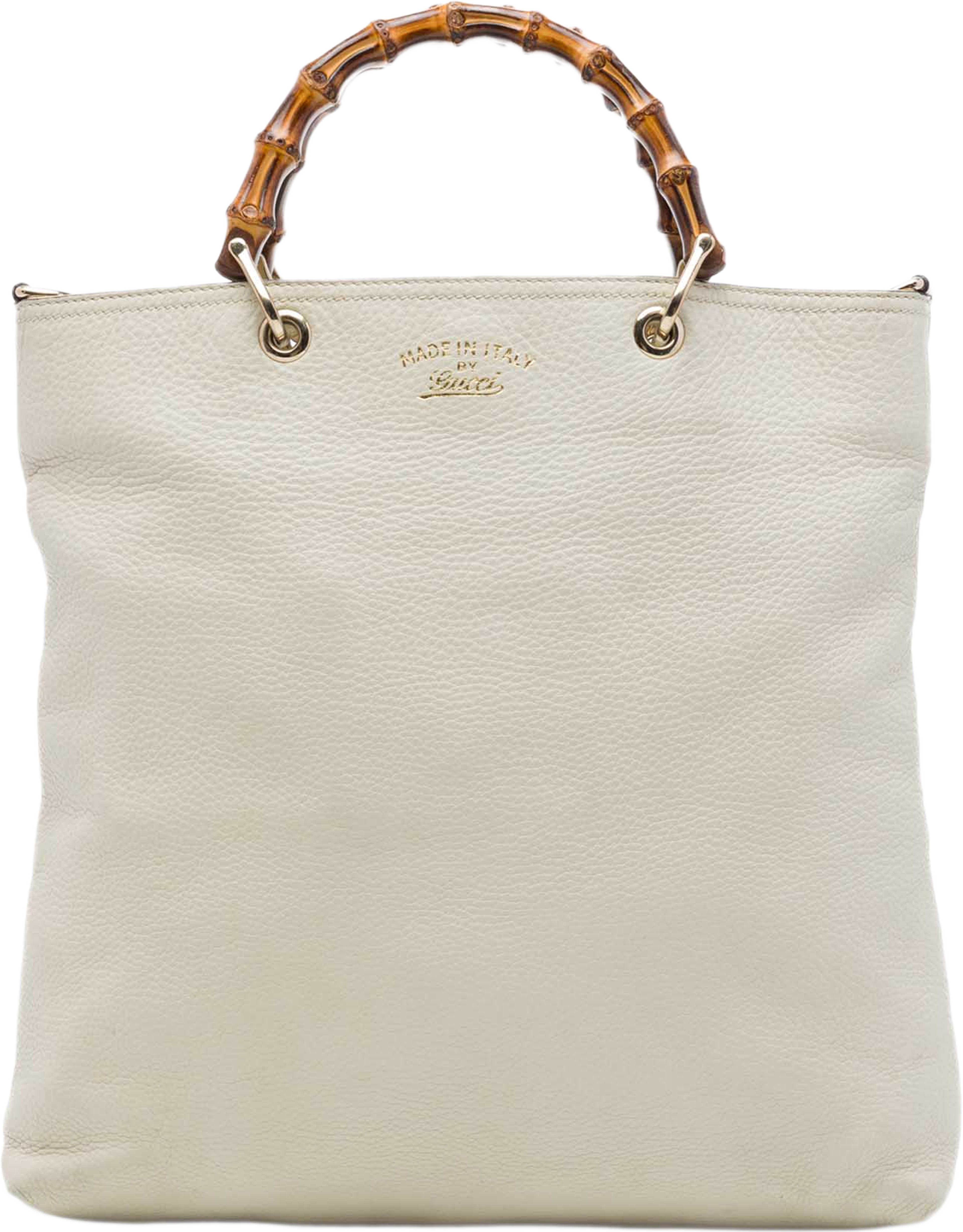 Gucci Tall Calfskin Bamboo Shopper Tote, från Luxclusif, i färgen vit. Klicka för att öppna bilden i stort format