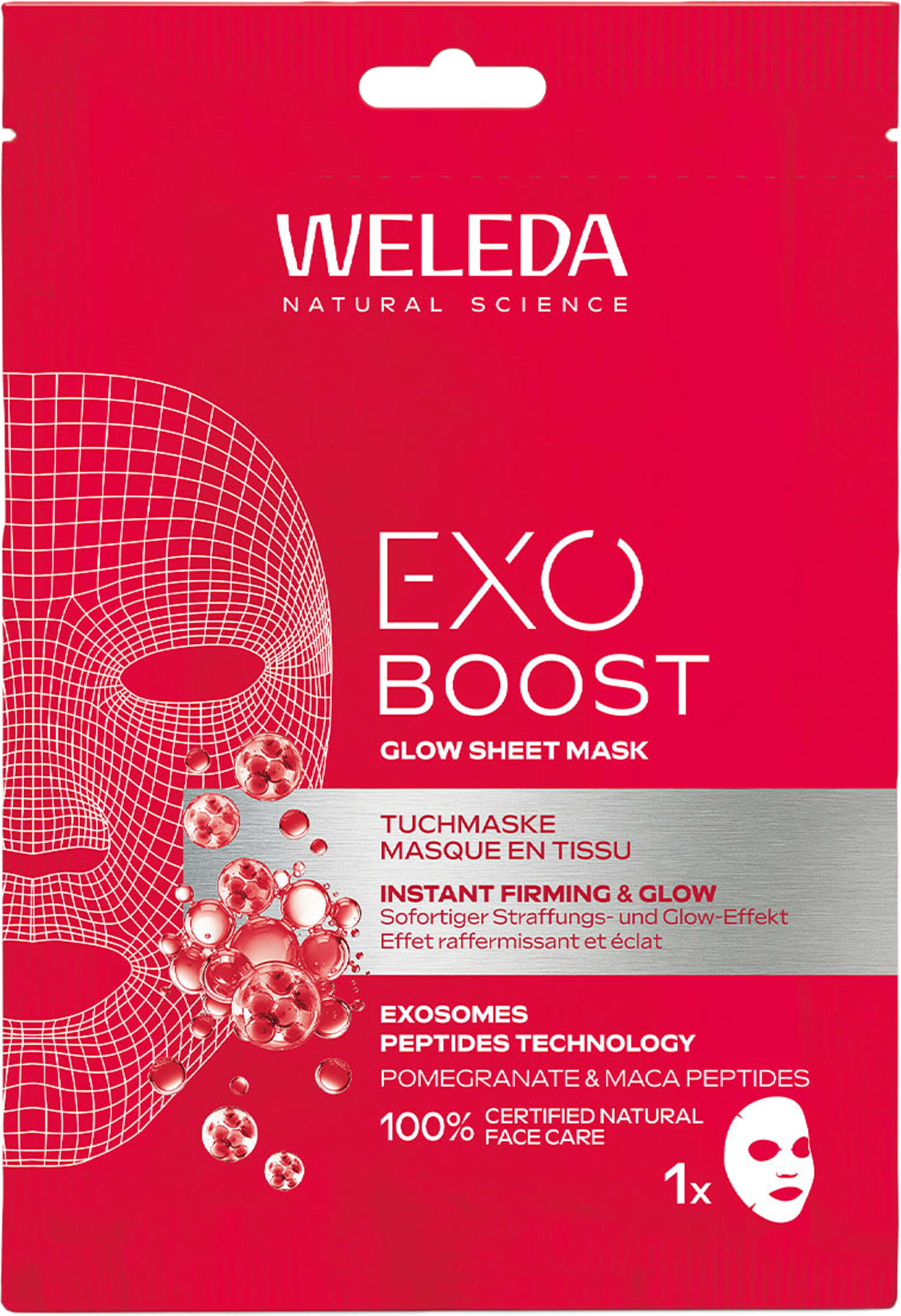 Exo Boost Glow Sheet Mask, från Weleda. Klicka för att öppna bilden i stort format