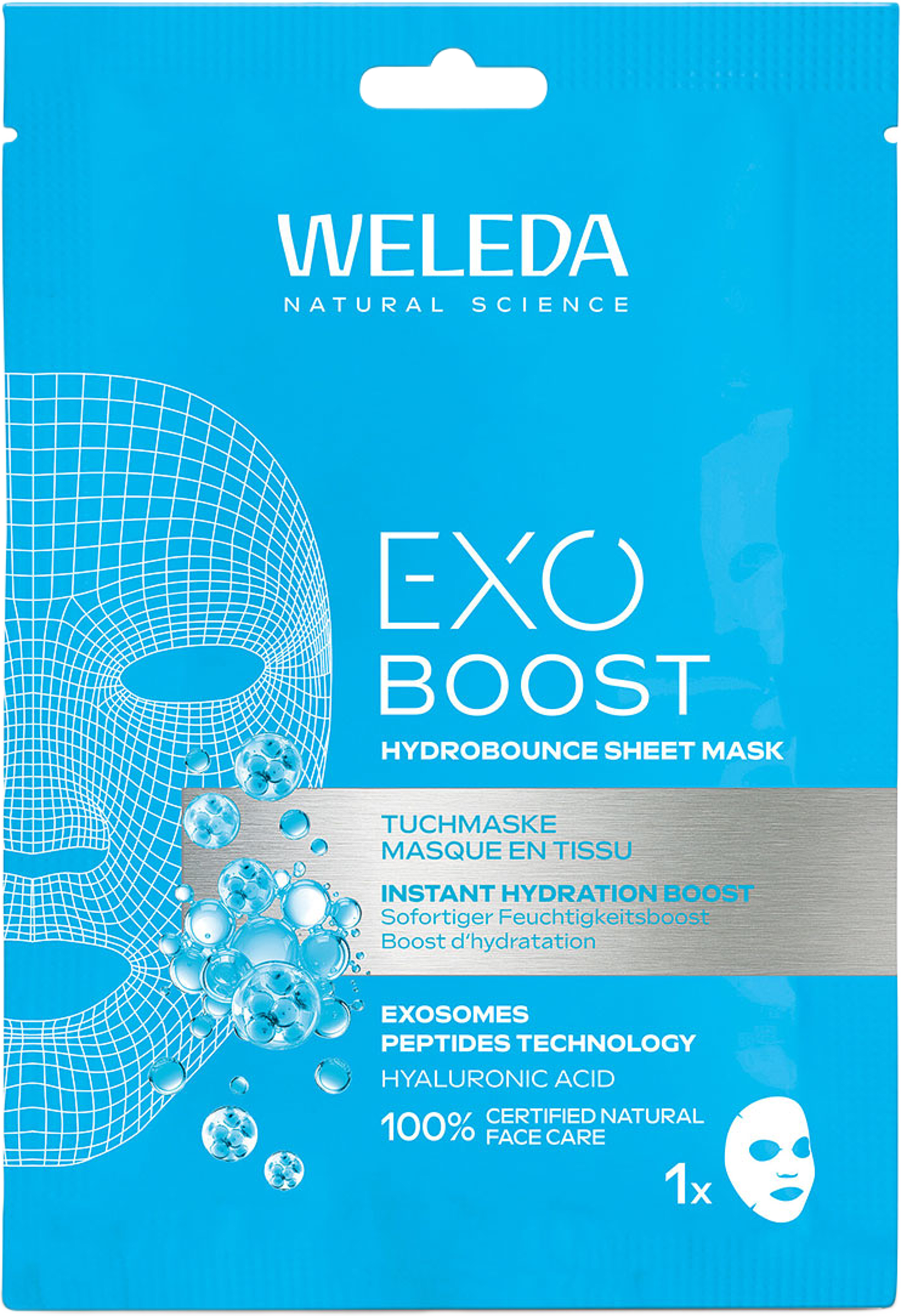Exo Boost Hydrobounce Sheet Mask, från Weleda. Klicka för att öppna bilden i stort format
