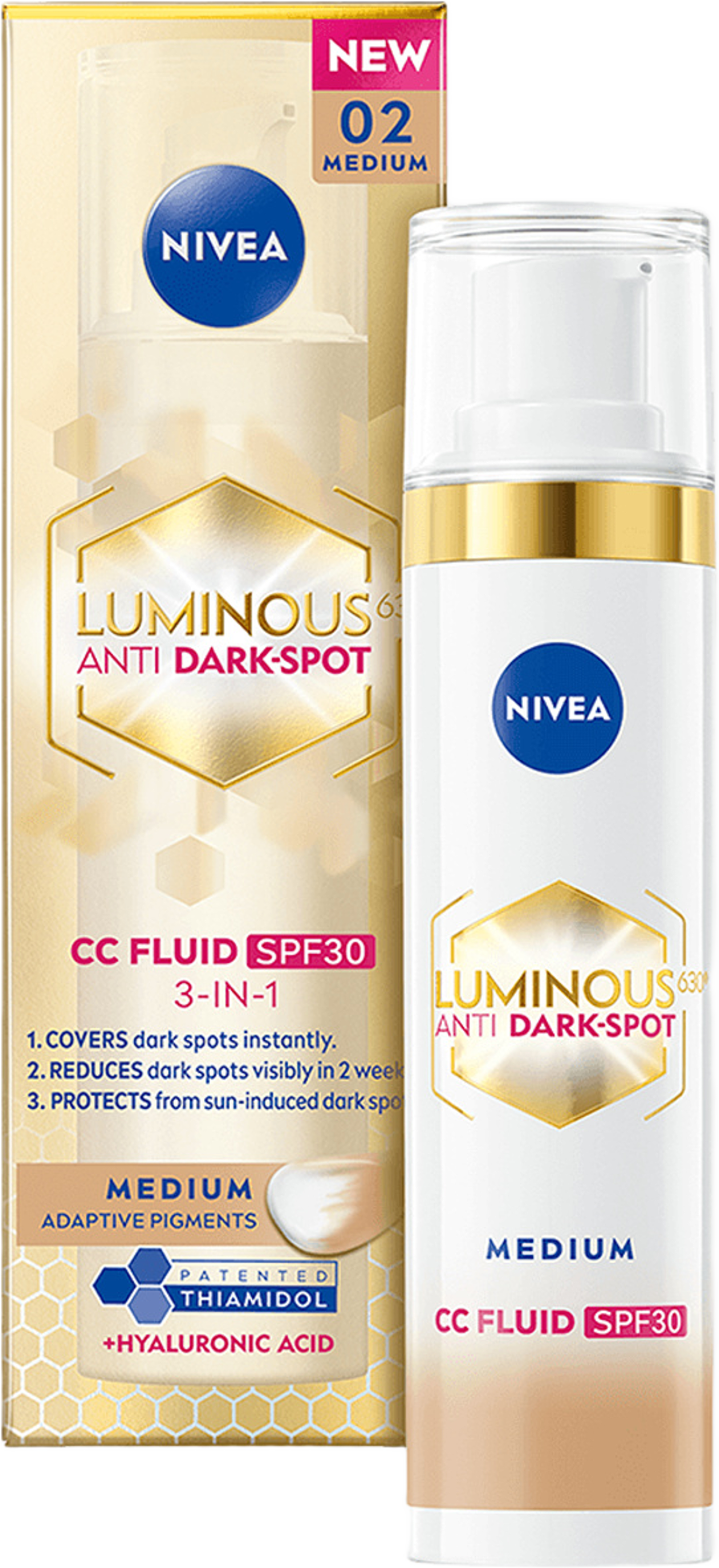 Färgad dagkräm Luminous 630 Anti Dark-Spot CC Fluid 3-in-1 Medium SPF30 40 ml NIVEA