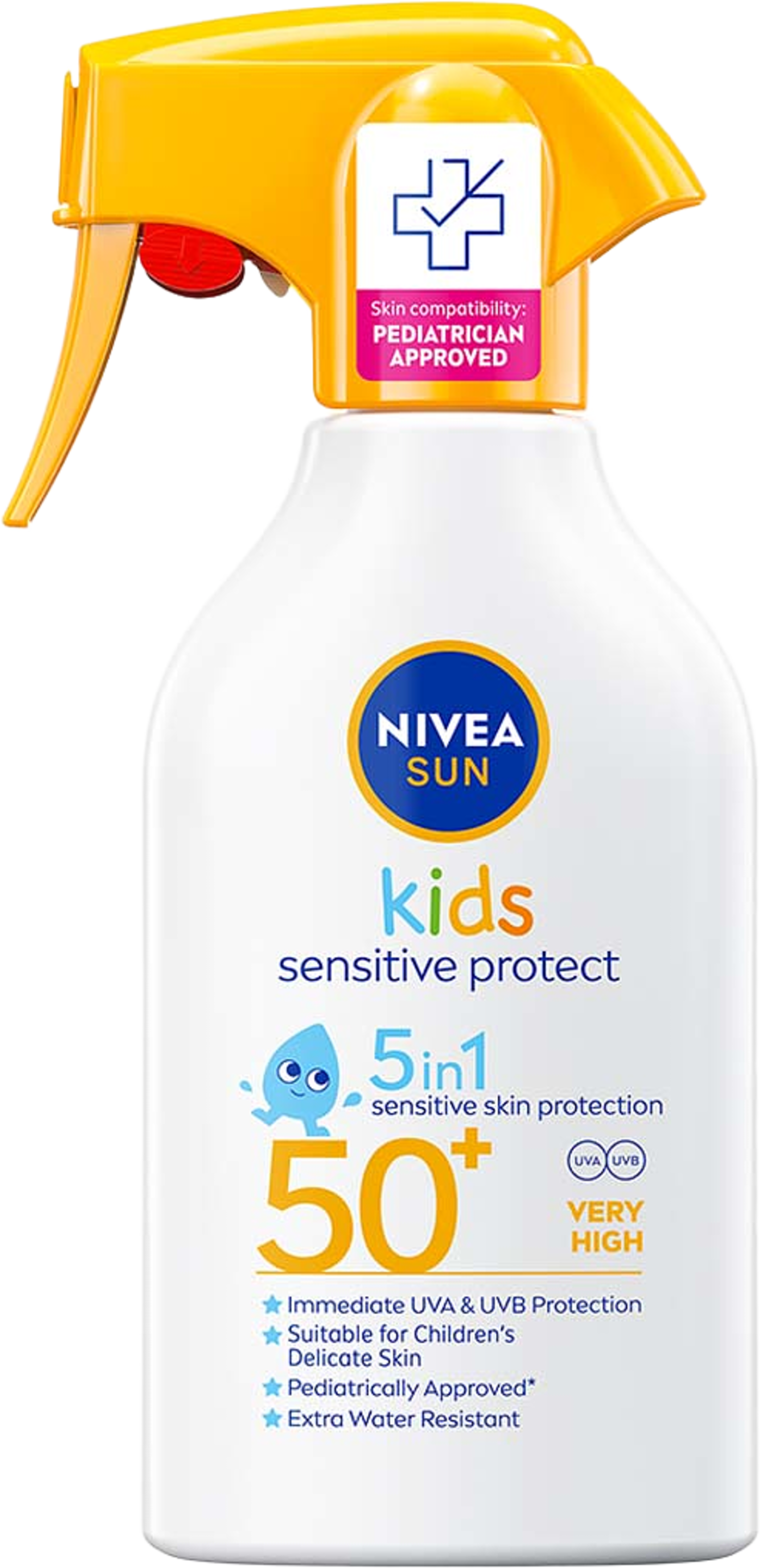 Solskydd Kids Sensitive Protect Trigger Spray SPF50+, från NIVEA. Klicka för att öppna bilden i stort format
