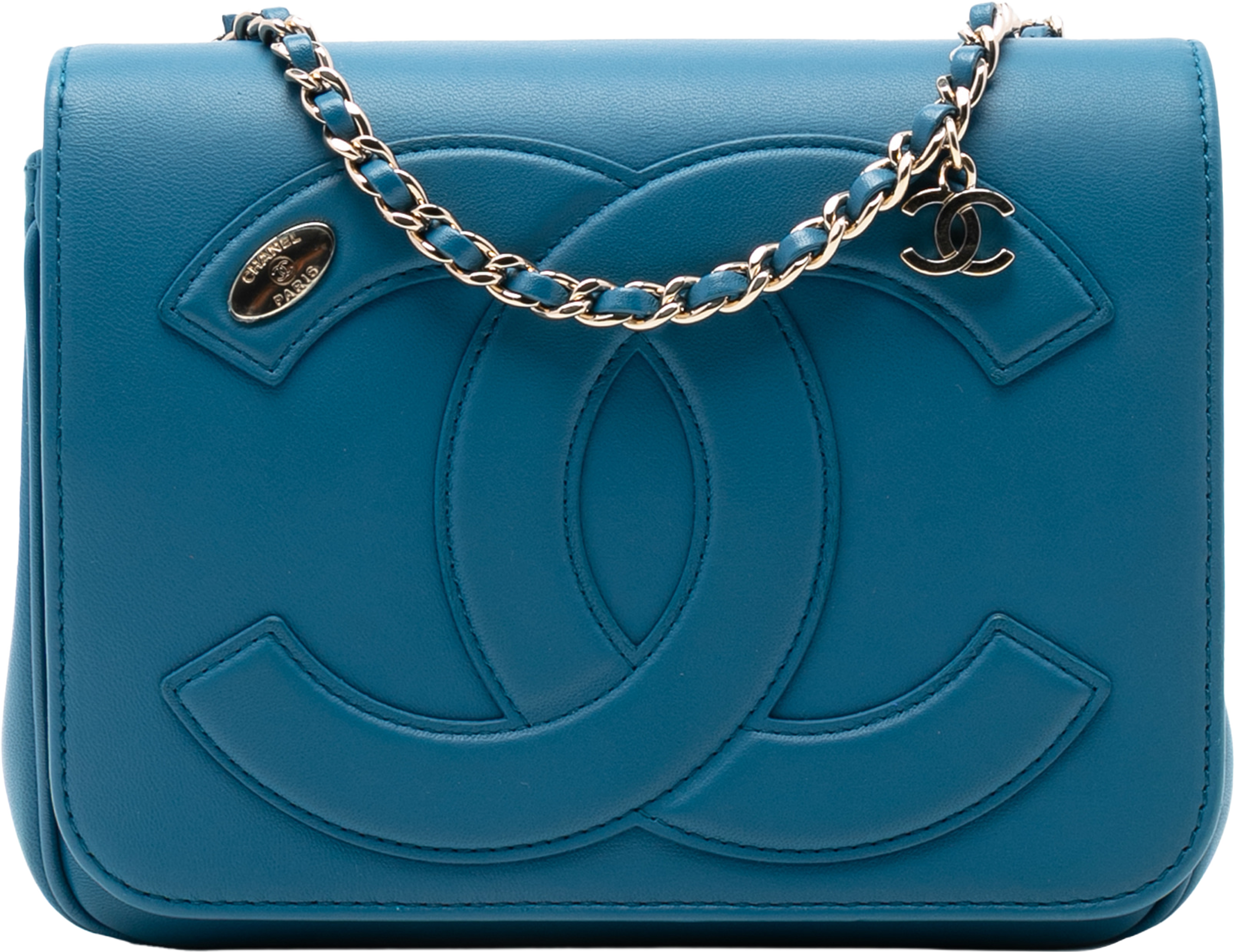 Chanel Lambskin Cc Mania Flap, från Luxclusif, i färgen blue. Klicka för att öppna bilden i stort format