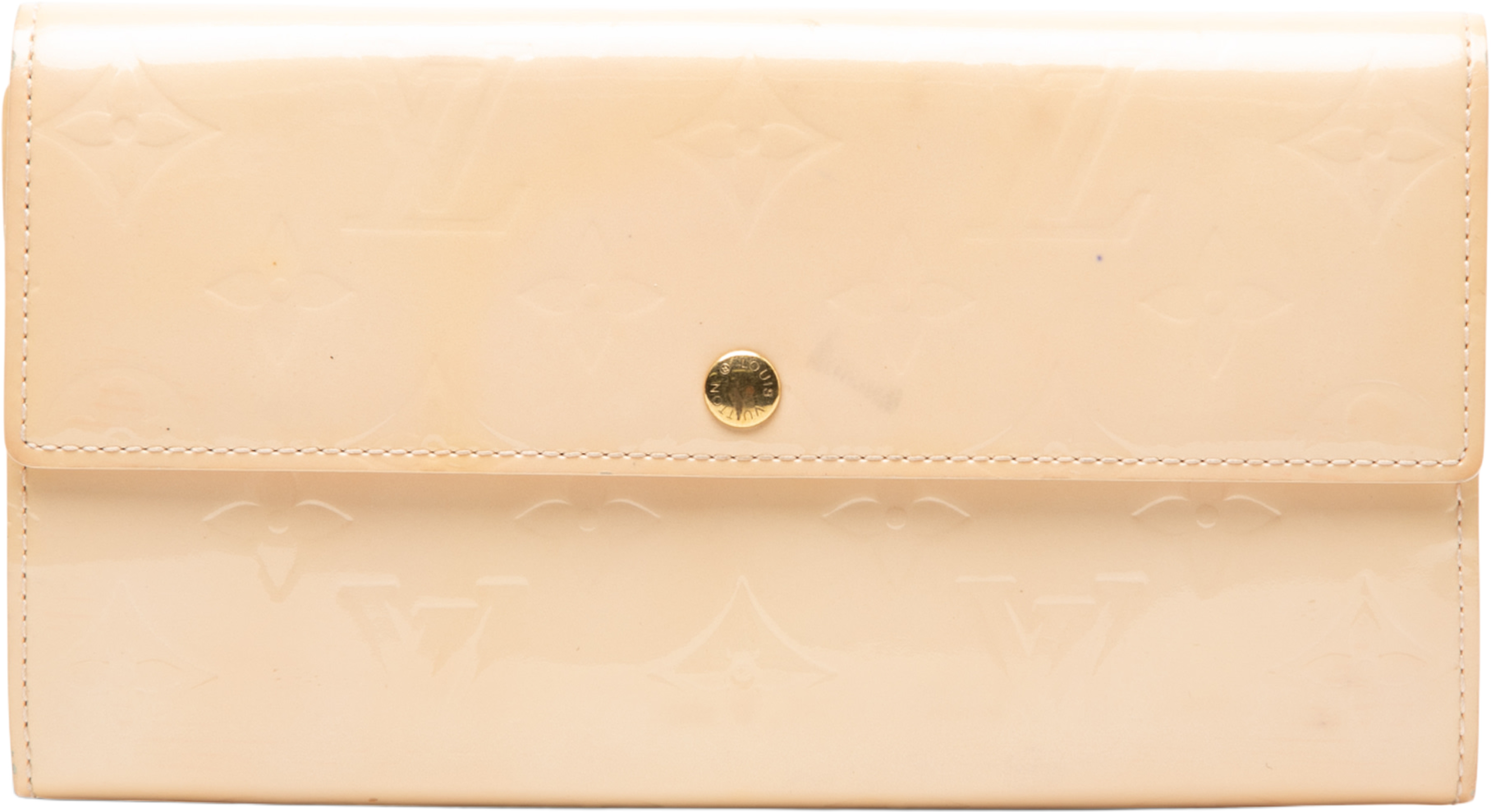 Louis Vuitton Monogram Vernis Sarah Wallet, från Luxclusif, i färgen beige. Klicka för att öppna bilden i stort format