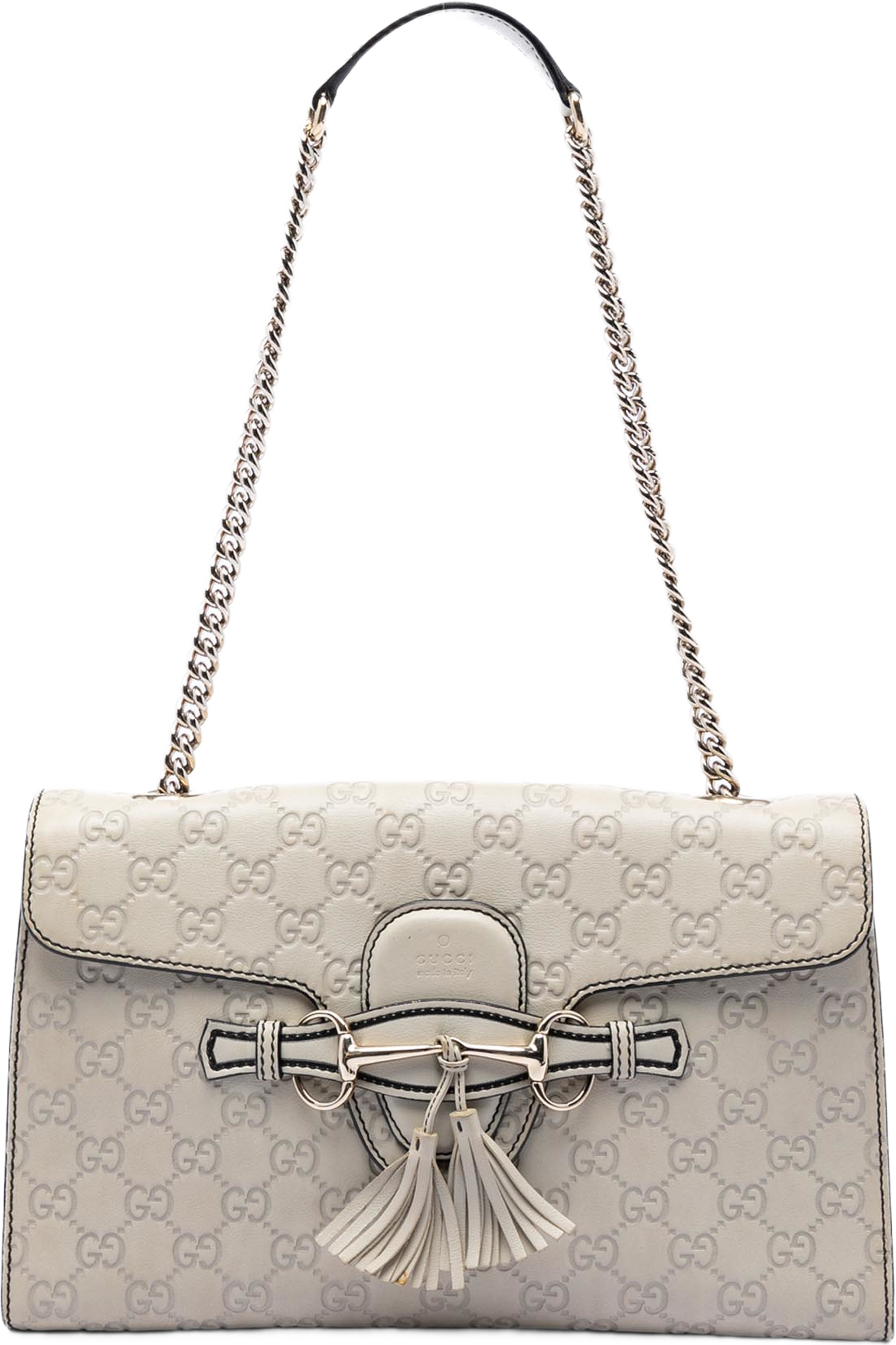 Gucci Medium Guccissima Emily Shoulder Bag, från Luxclusif, i färgen light gray. Klicka för att öppna bilden i stort format