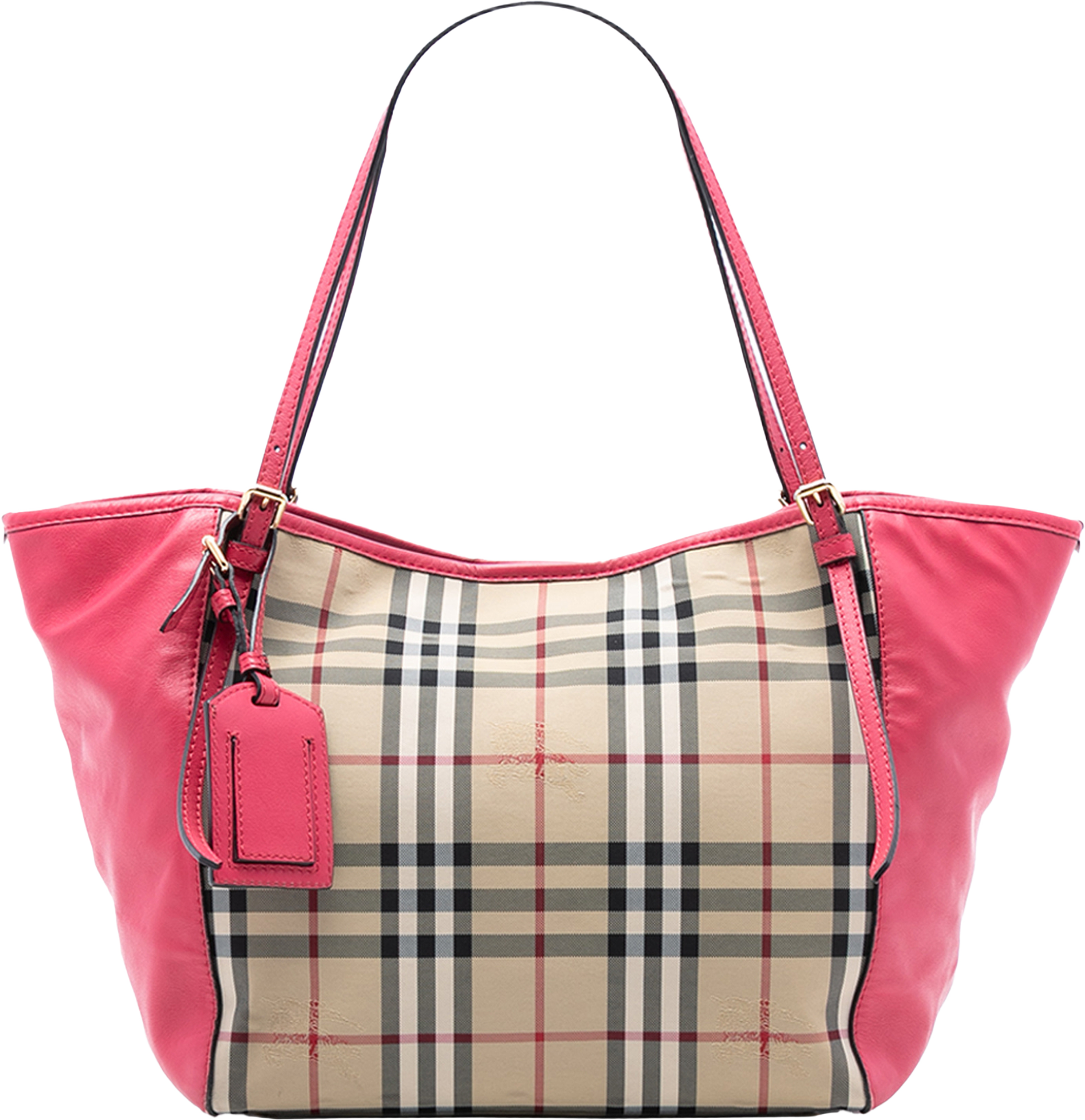 Burberry Small Haymarket Check Canvas And Leather Canterbury Tote, från Luxclusif, i färgen beige. Klicka för att öppna bilden i stort format