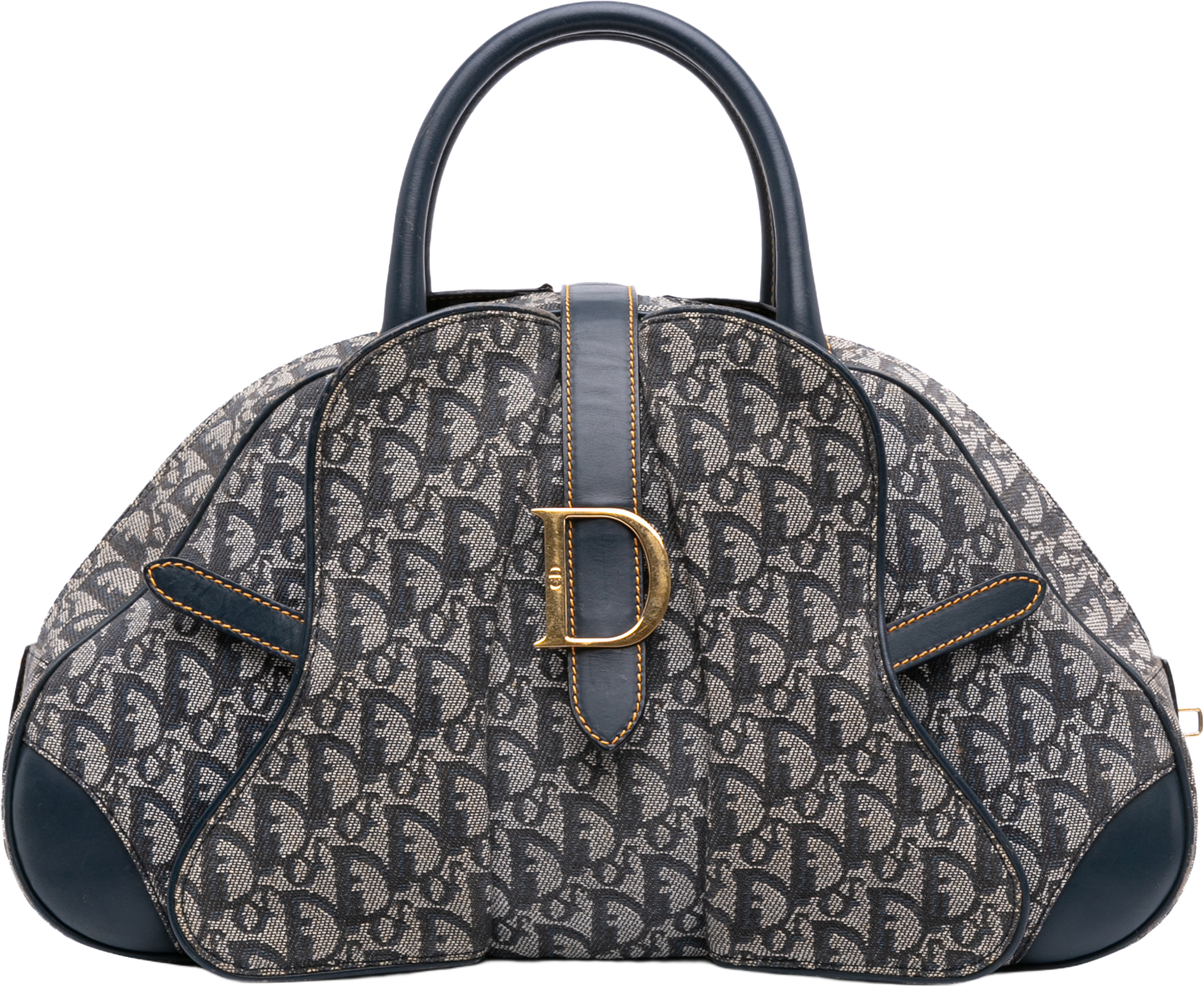 Dior Diorissimo Trotter Canvas Double Saddle Bowler Bag, från Luxclusif, i färgen blue. Klicka för att öppna bilden i stort format